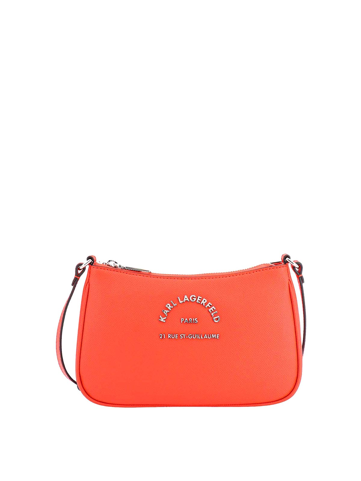 Shop Karl Lagerfeld Leather Shoulder Bag With Frontal Metal Logo In Orange