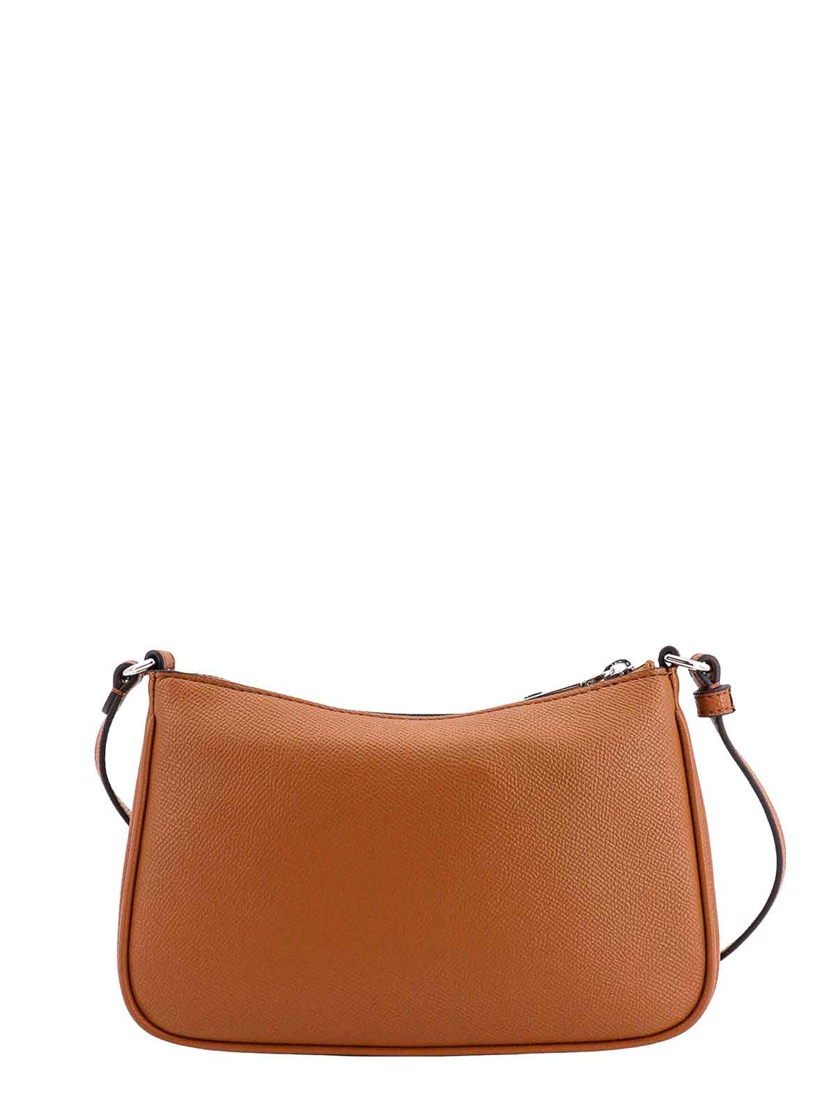 Shop Karl Lagerfeld Leather Shoulder Bag With Frontal Metal Logo In Brown