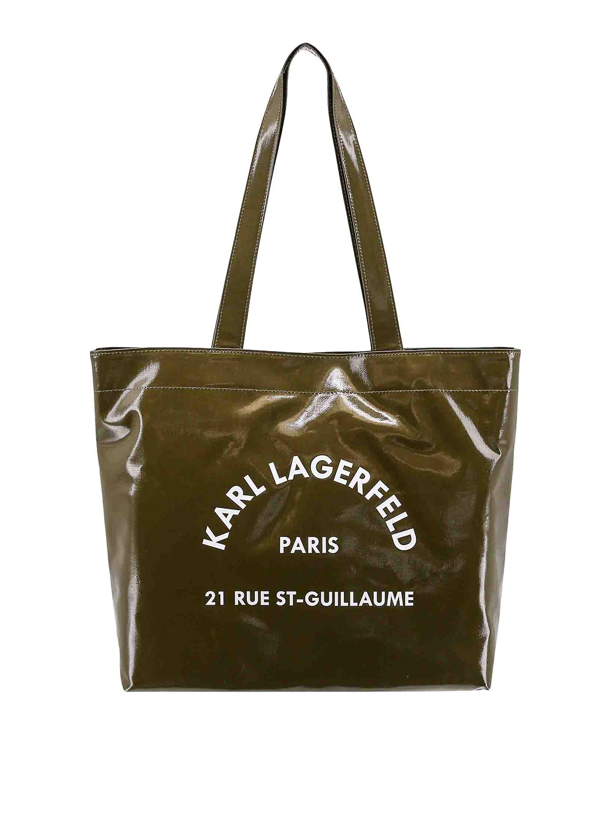 Shop Karl Lagerfeld Coated Cotton Shoulder Bag With Frontal Logo In Green