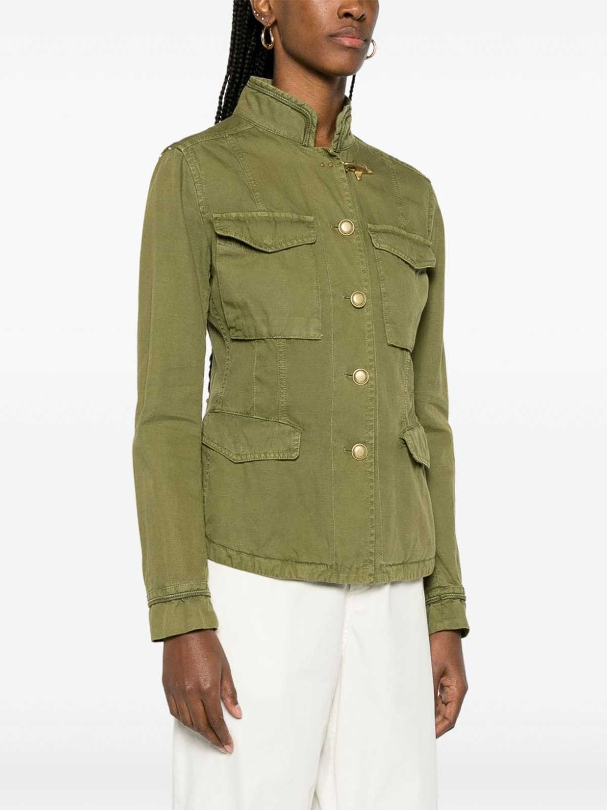 Shop Fay Cotton And Linen Blend Saharan Jacket In Verde
