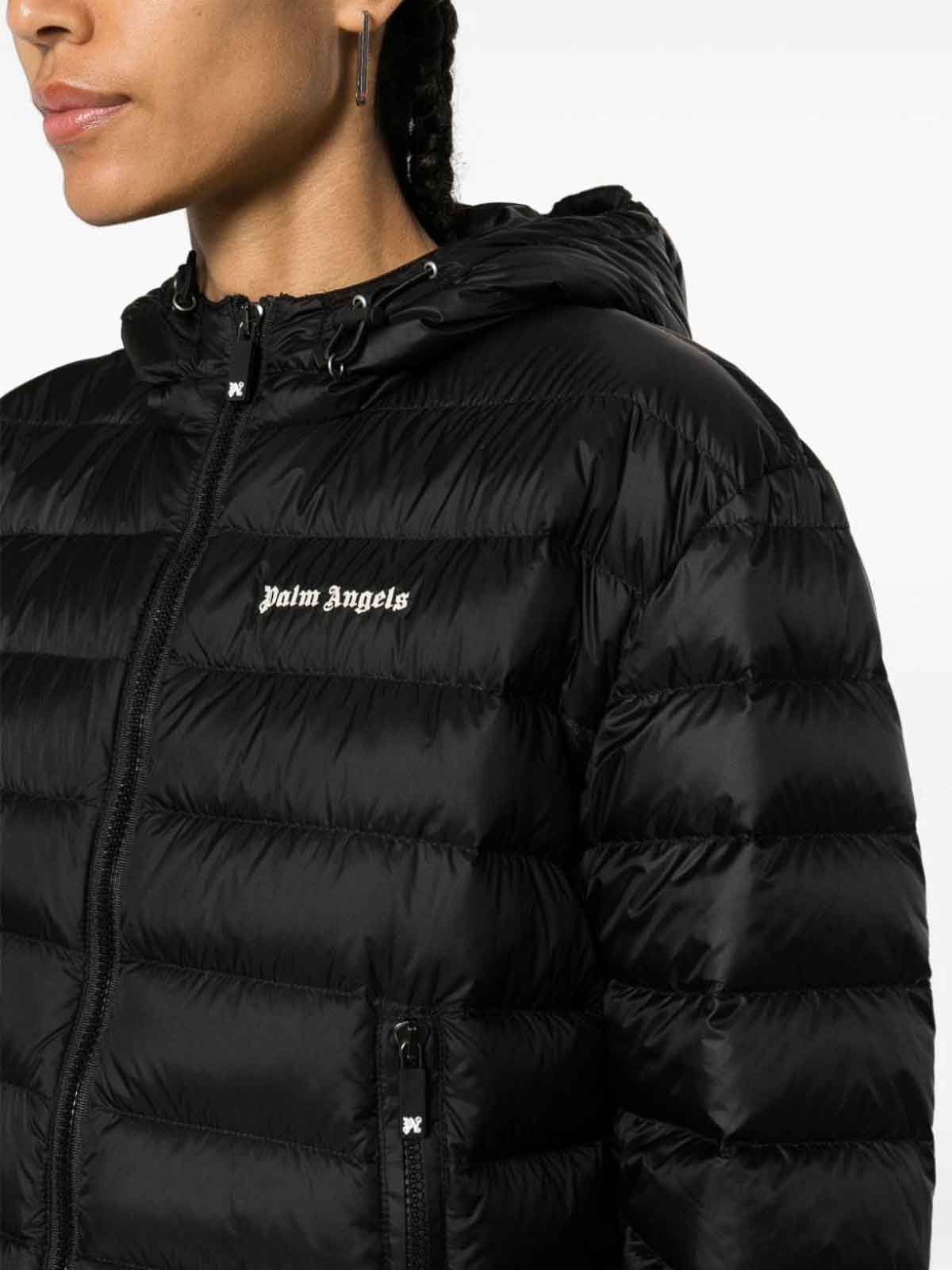 Shop Palm Angels Logo Hooded Jacket In Black