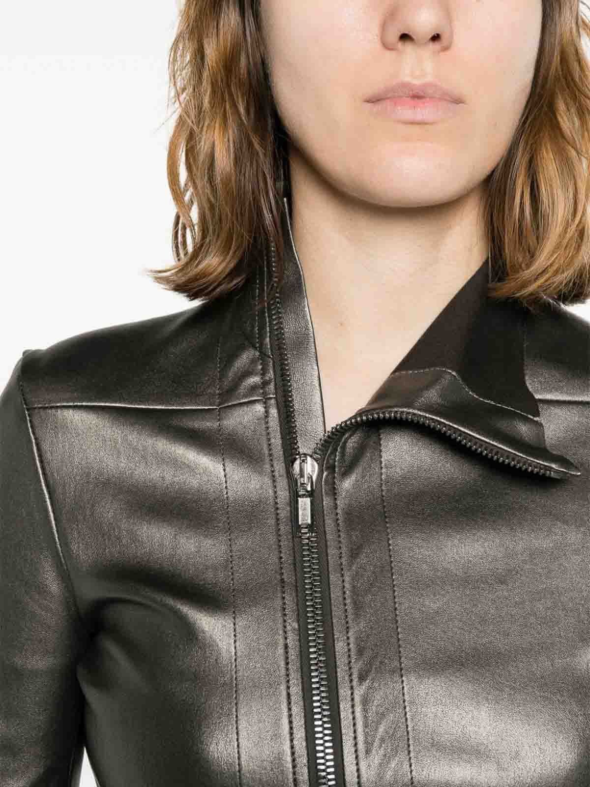 Shop Rick Owens Leather Biker Jacket In Grey