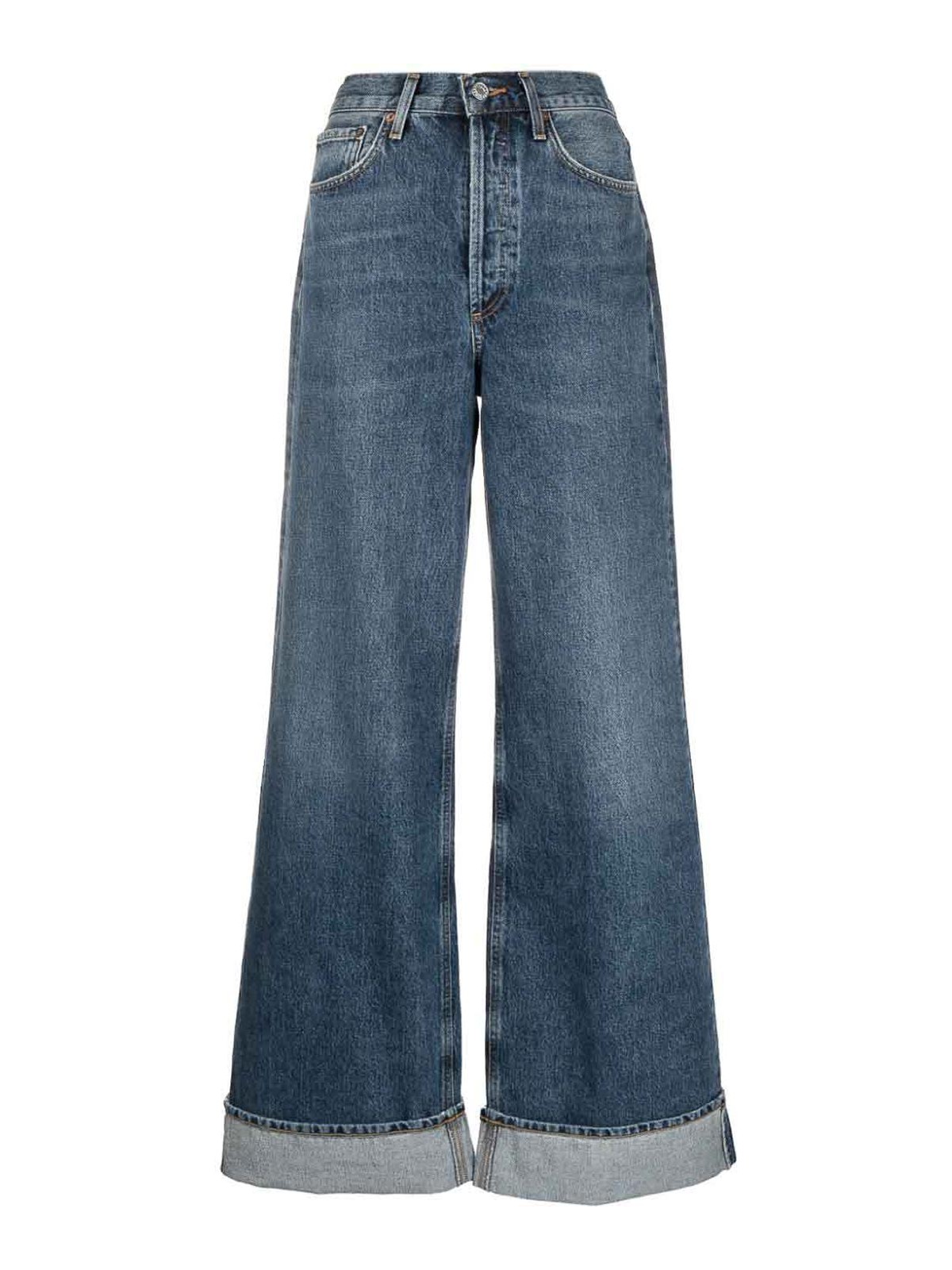 Shop Agolde Wide Leg Denim Jeans In Blue
