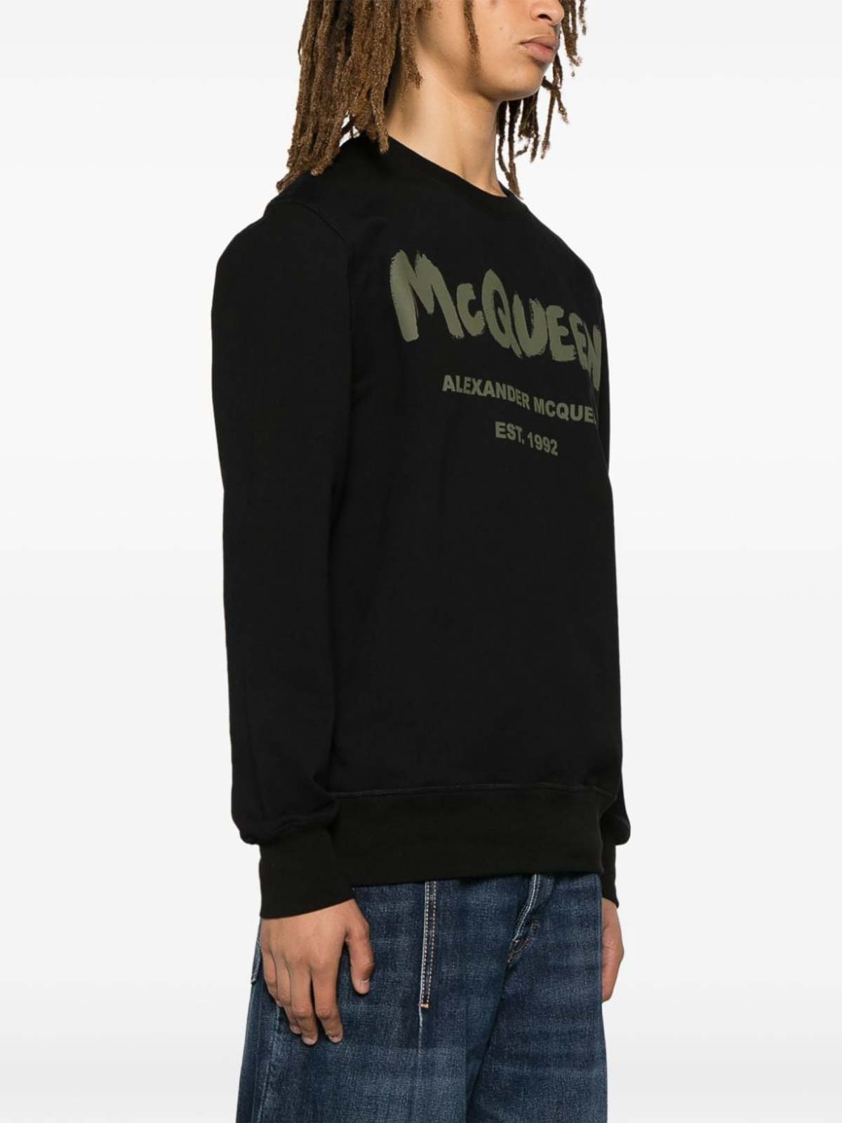 Shop Alexander Mcqueen Graffiti Organic Cotton Sweatshirt In Black