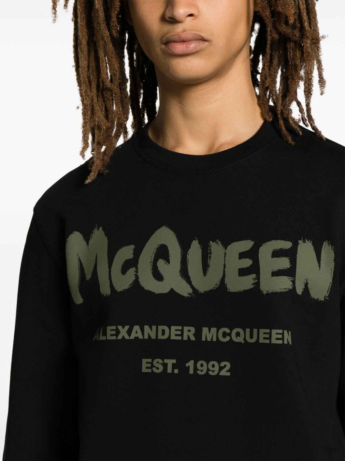 Shop Alexander Mcqueen Graffiti Organic Cotton Sweatshirt In Black