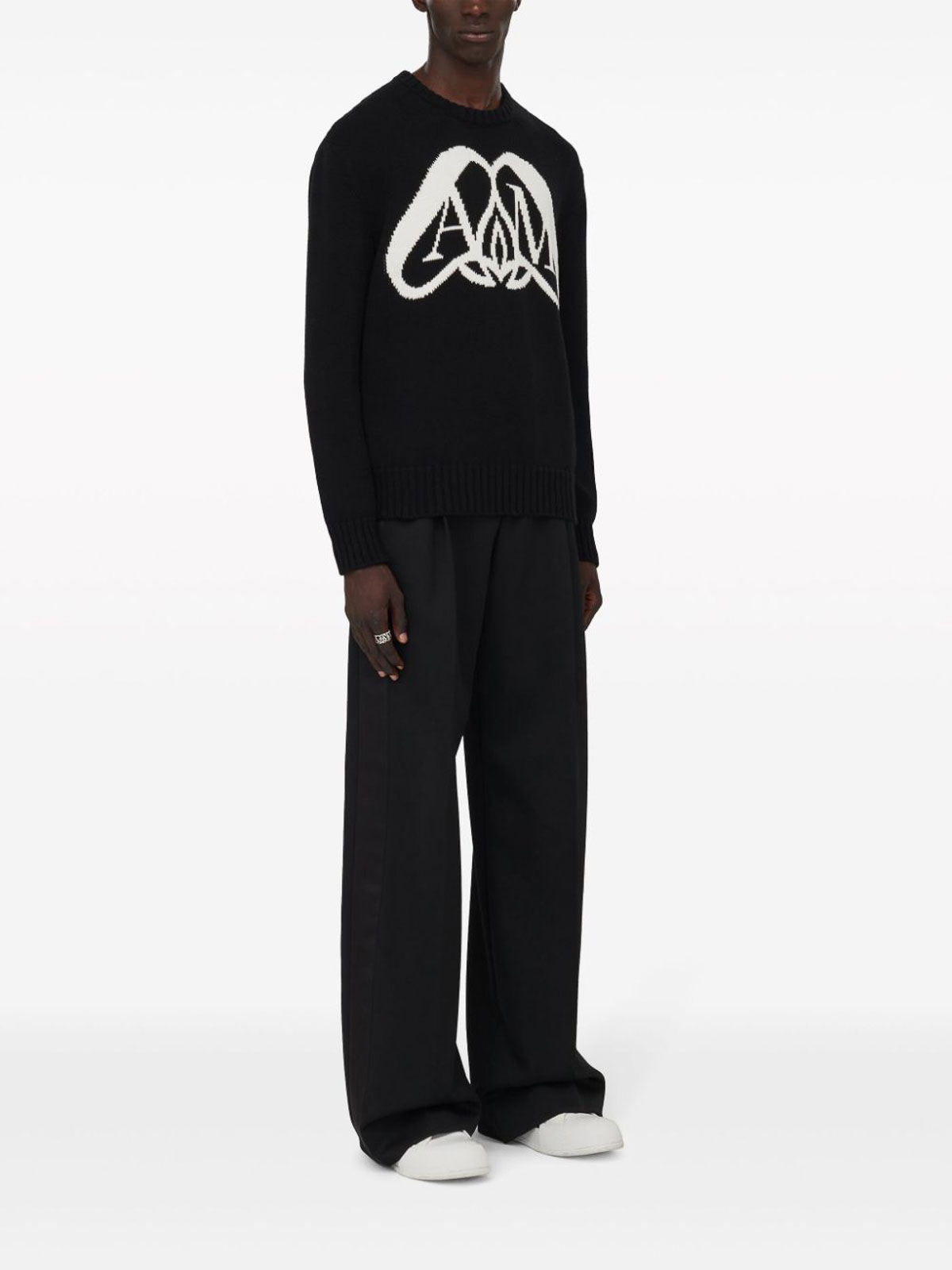 Shop Alexander Mcqueen Seal Logo Cotton Sweater In Black