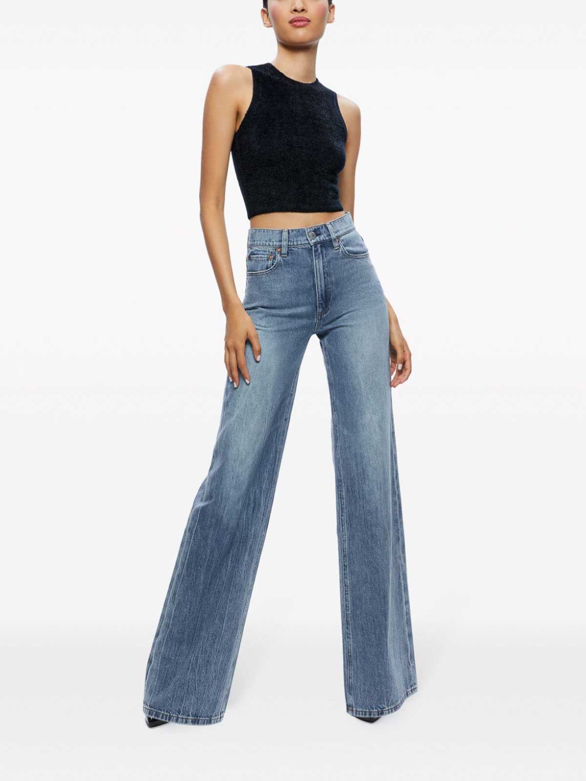 Shop Alice And Olivia Weezy Flare Leg Jeans In Azul