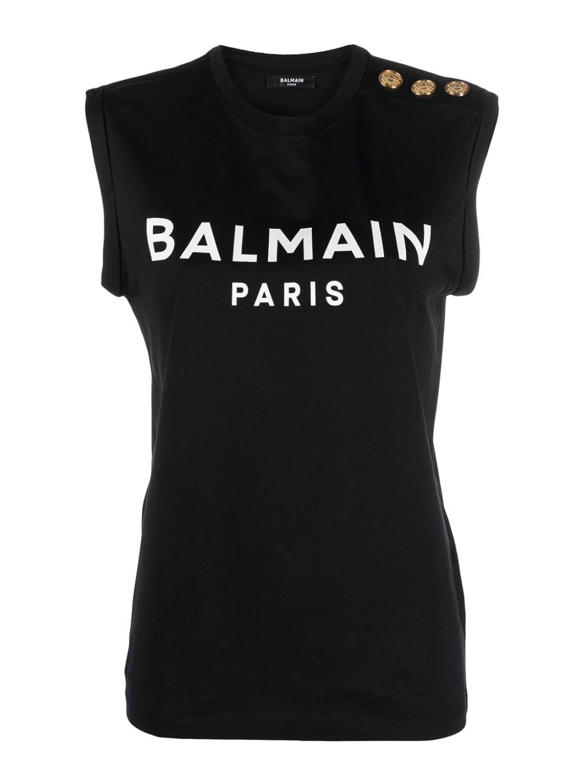 Shop Balmain Logo Organic Cotton Sleeveless Top In Black
