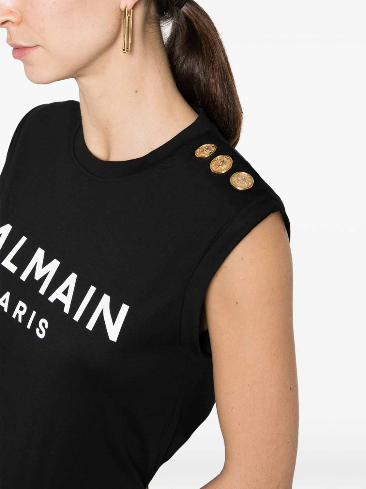 Shop Balmain Logo Organic Cotton Sleeveless Top In Black