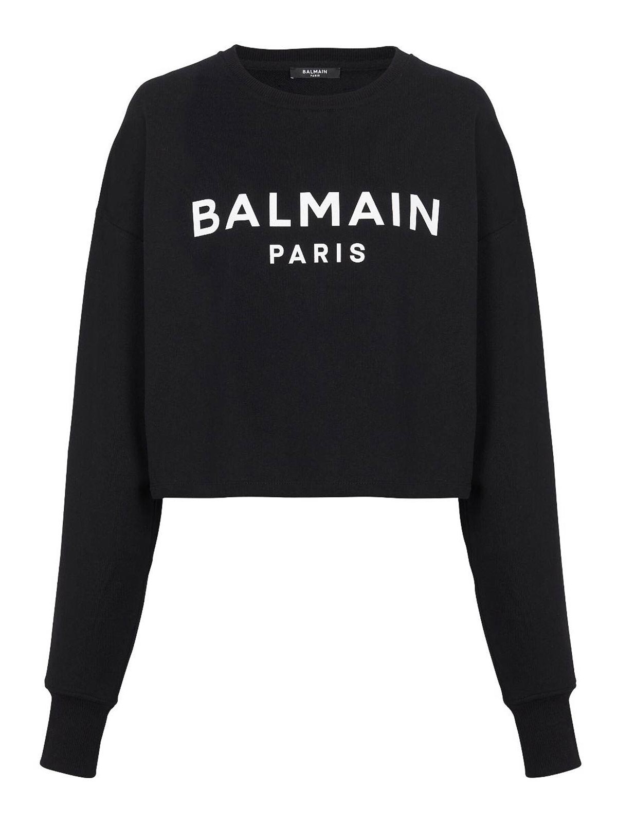 Shop Balmain Logo Organic Cotton Cropped Sweatshirt In Negro