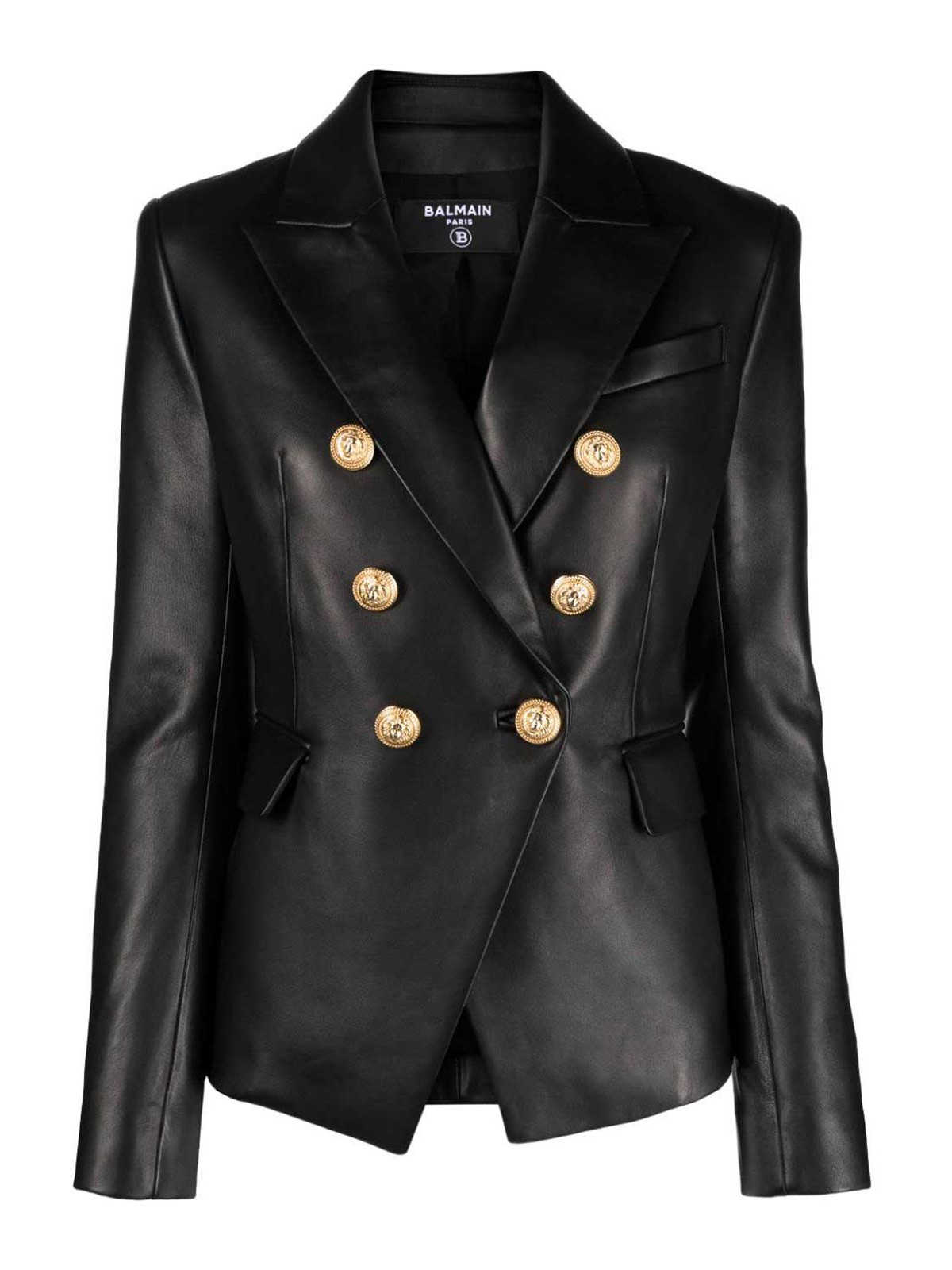 Balmain Double-breasted Leather Blazer In Negro
