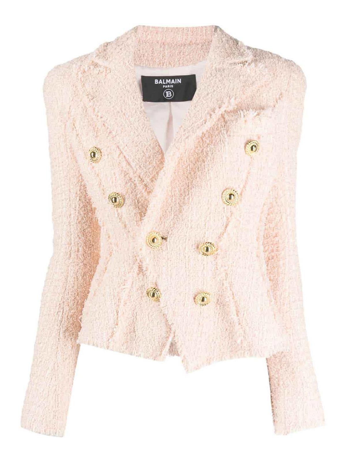 Shop Balmain Double-breasted Tweed Blazer In Light Pink