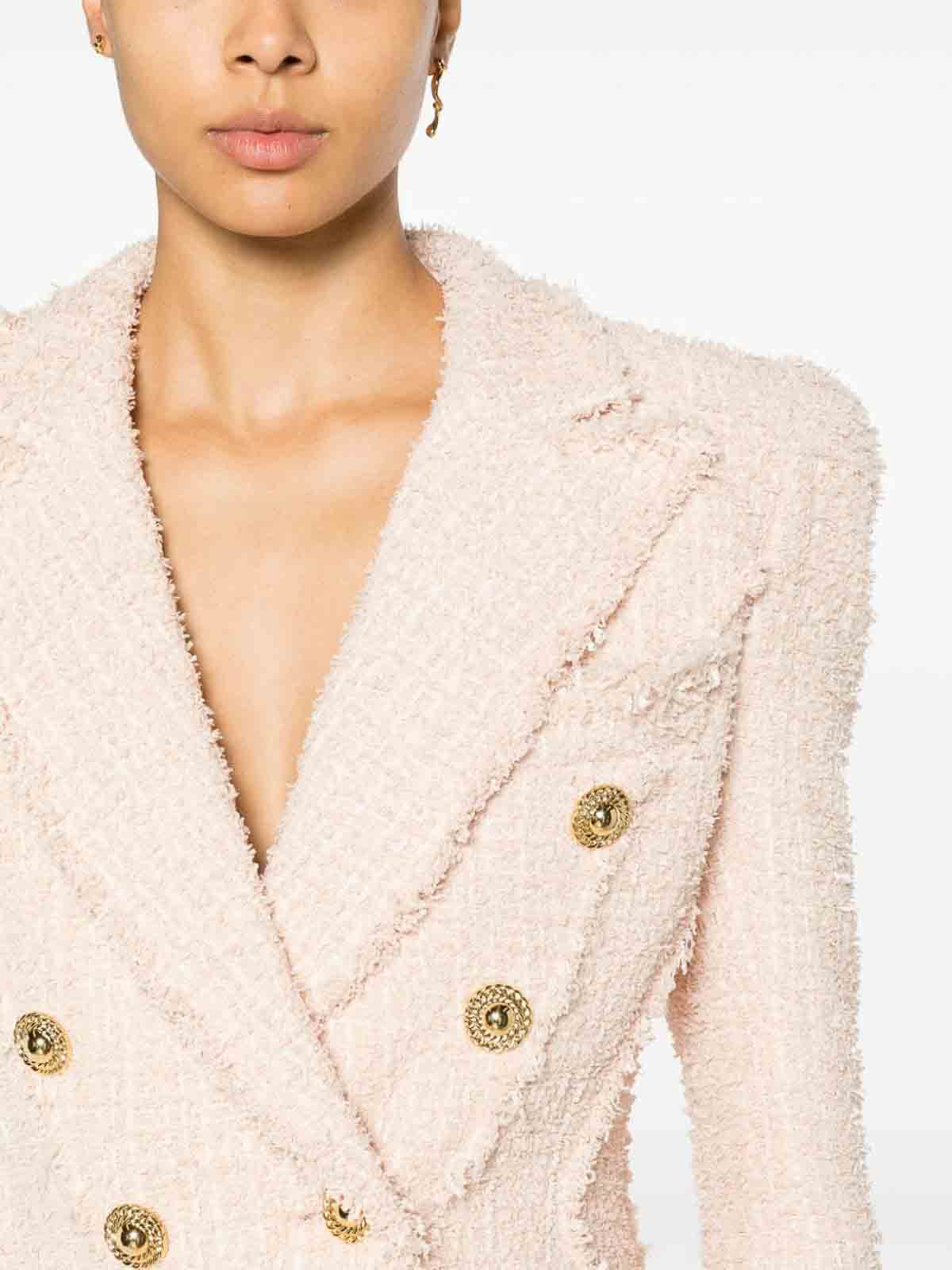 Shop Balmain Double-breasted Tweed Blazer In Light Pink