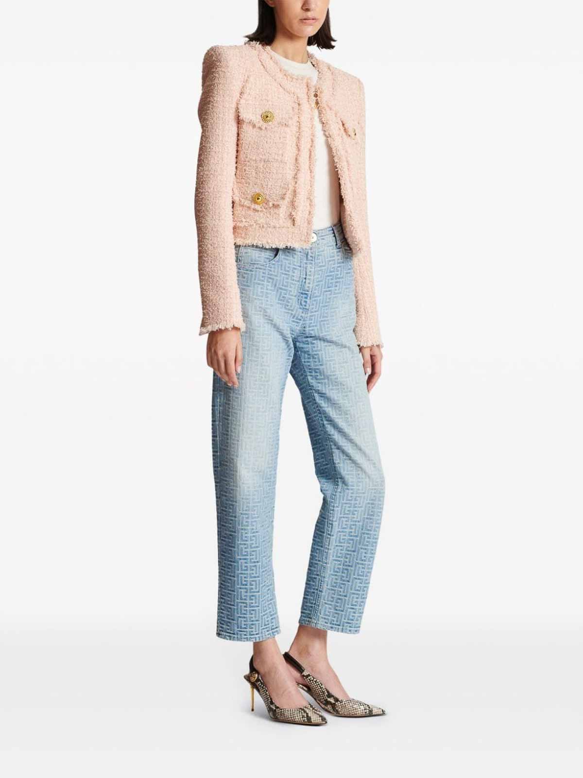 Shop Balmain Tweed Collarless Jacket In Light Pink