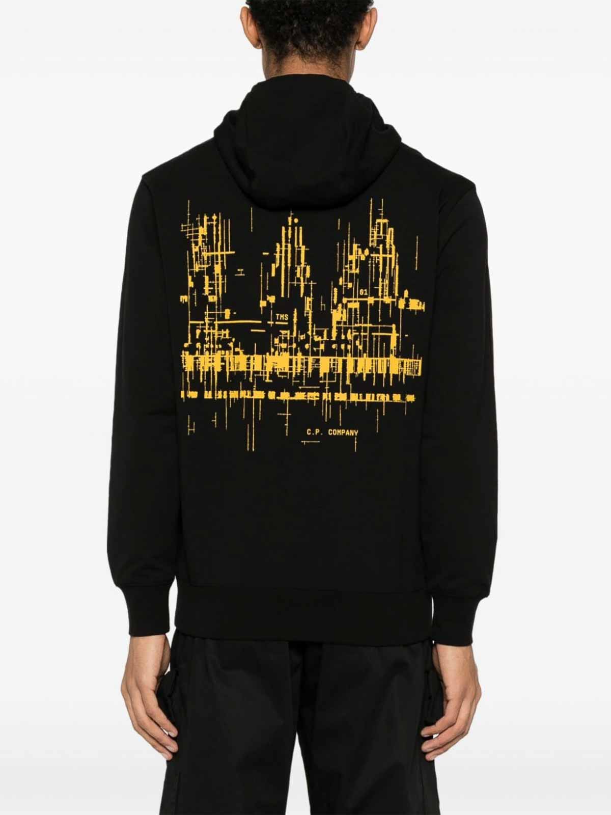 Shop C.p. Company Printed Cotton Hoodie In Black