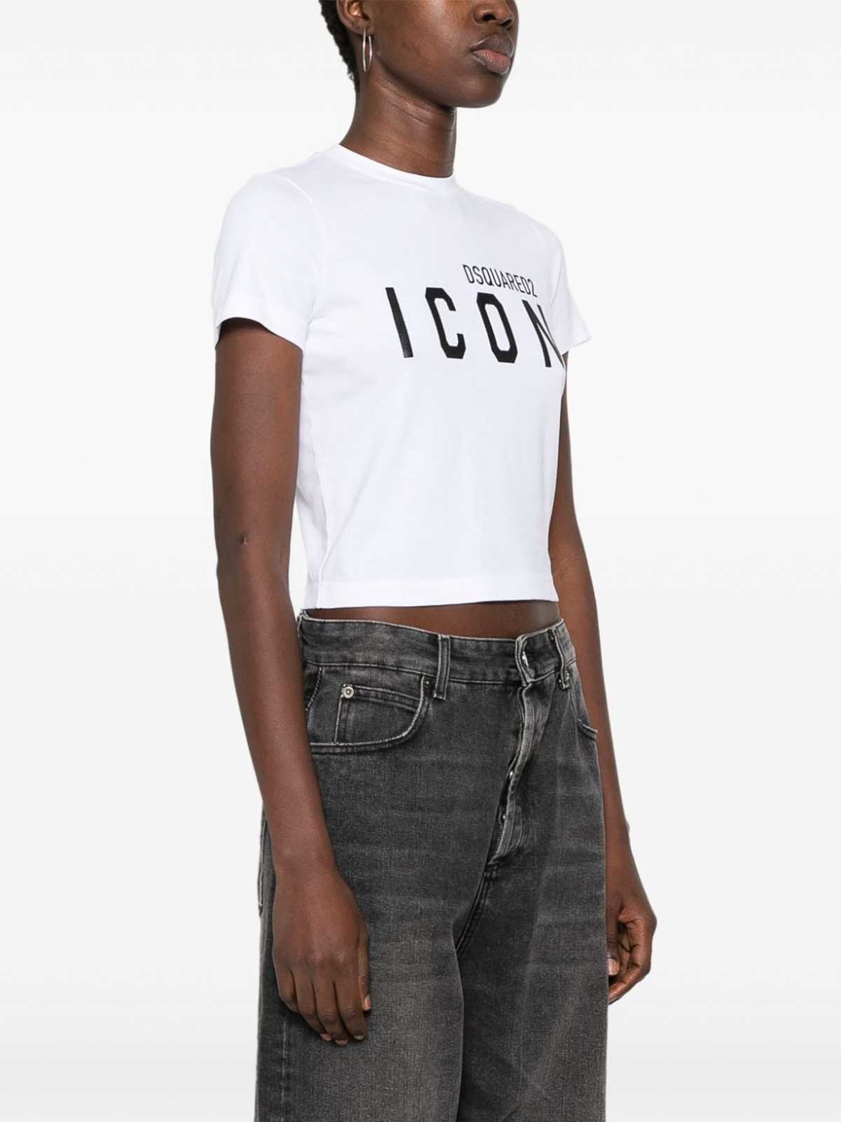 Shop Dsquared2 Be Icon Mini Cotton T-shirt In White