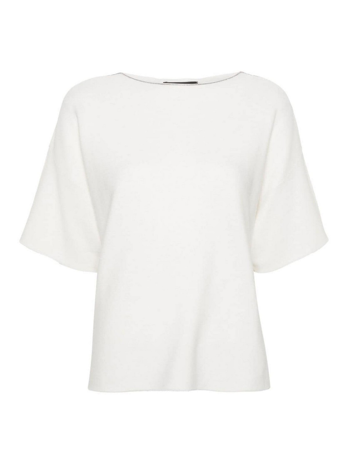 Fabiana Filippi Bead-trim Boat-neck Cotton Sweater In White