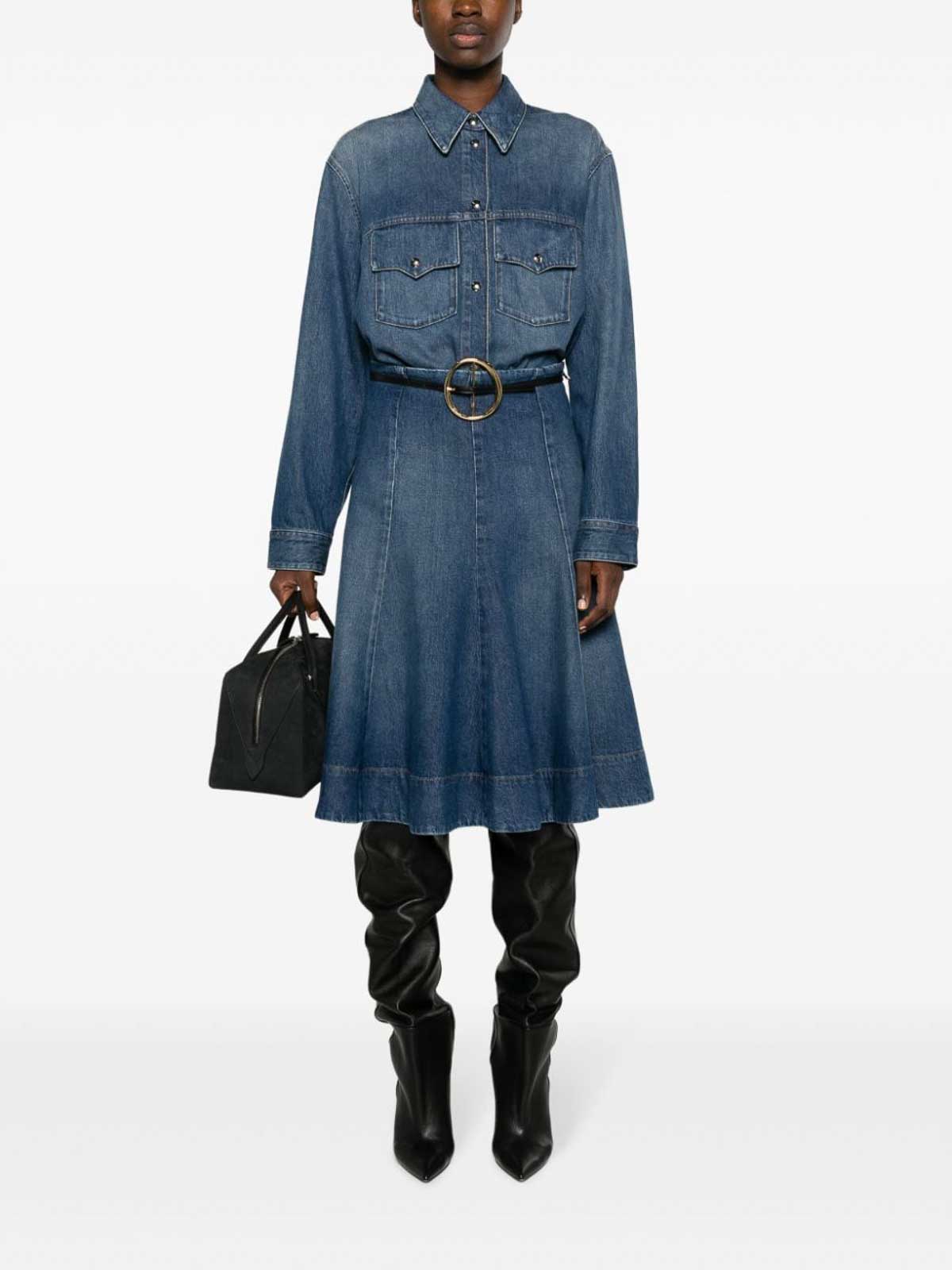 Shop Khaite Lennox Denim Midi Skirt In Azul
