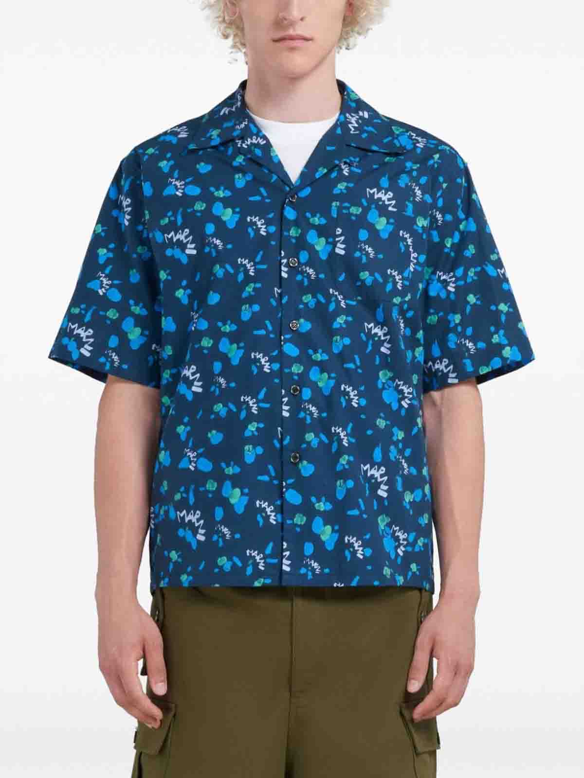 Shop Marni Printed Cotton Shirt In Azul