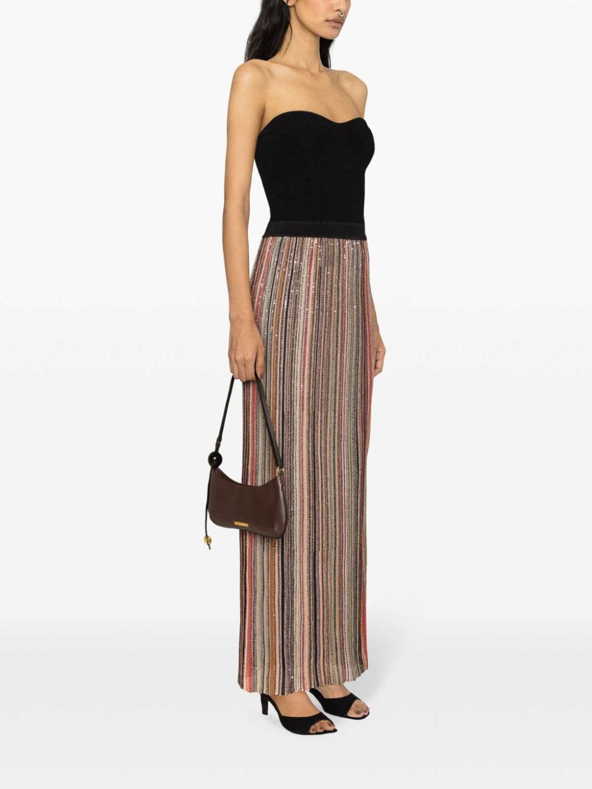 Shop Missoni Striped Long Skirt In Black
