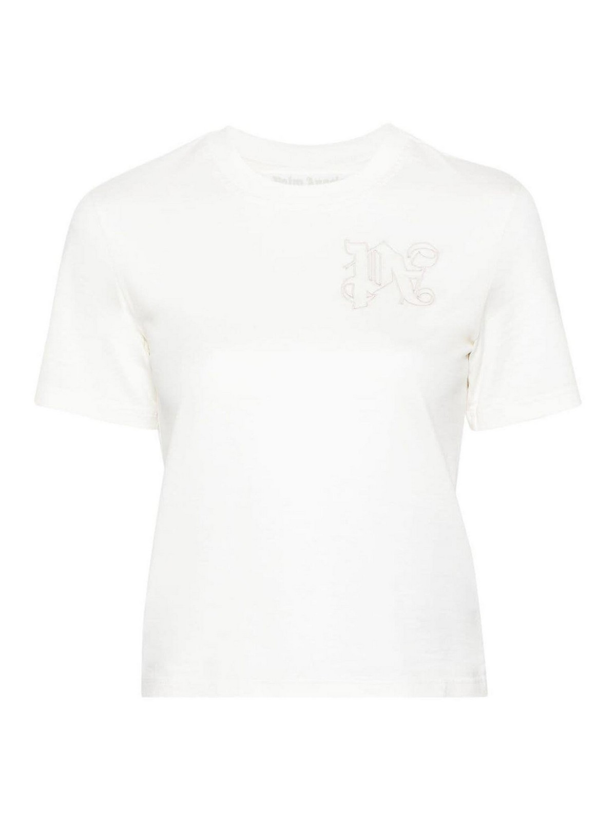 Palm Angels Logo Cotton T-shirt In Blanco