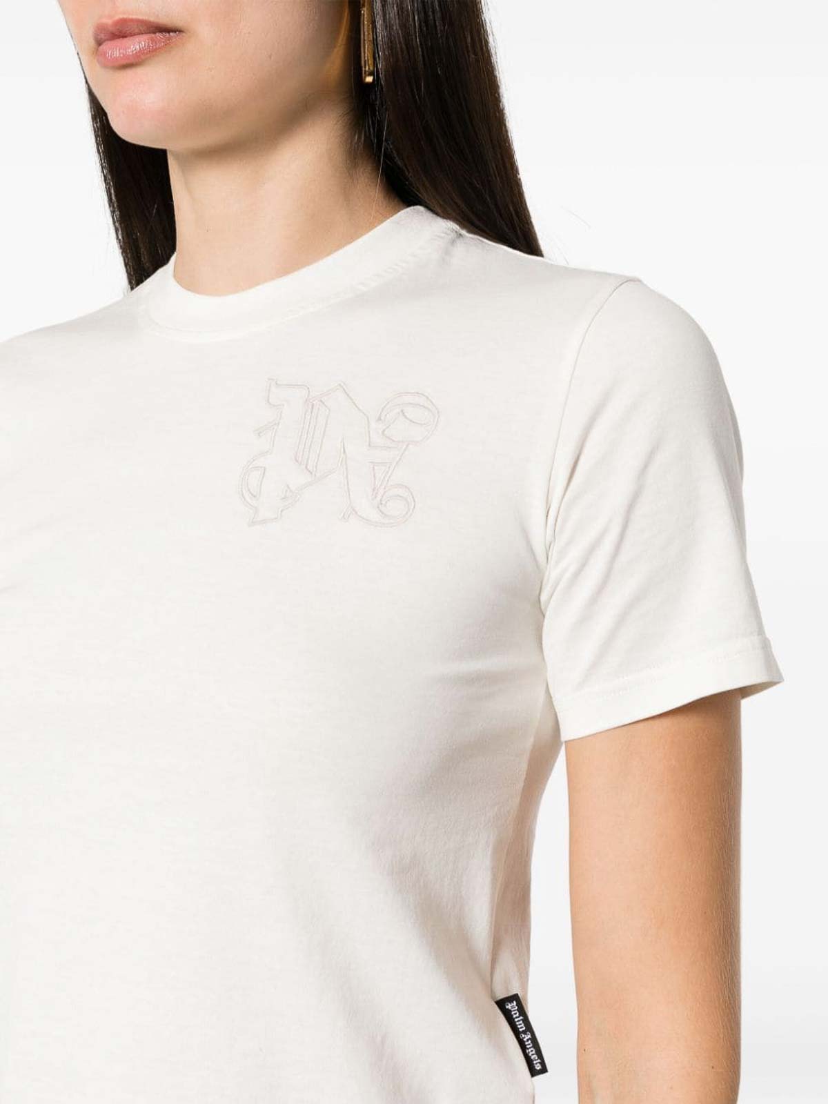 Shop Palm Angels Logo Cotton T-shirt In Blanco