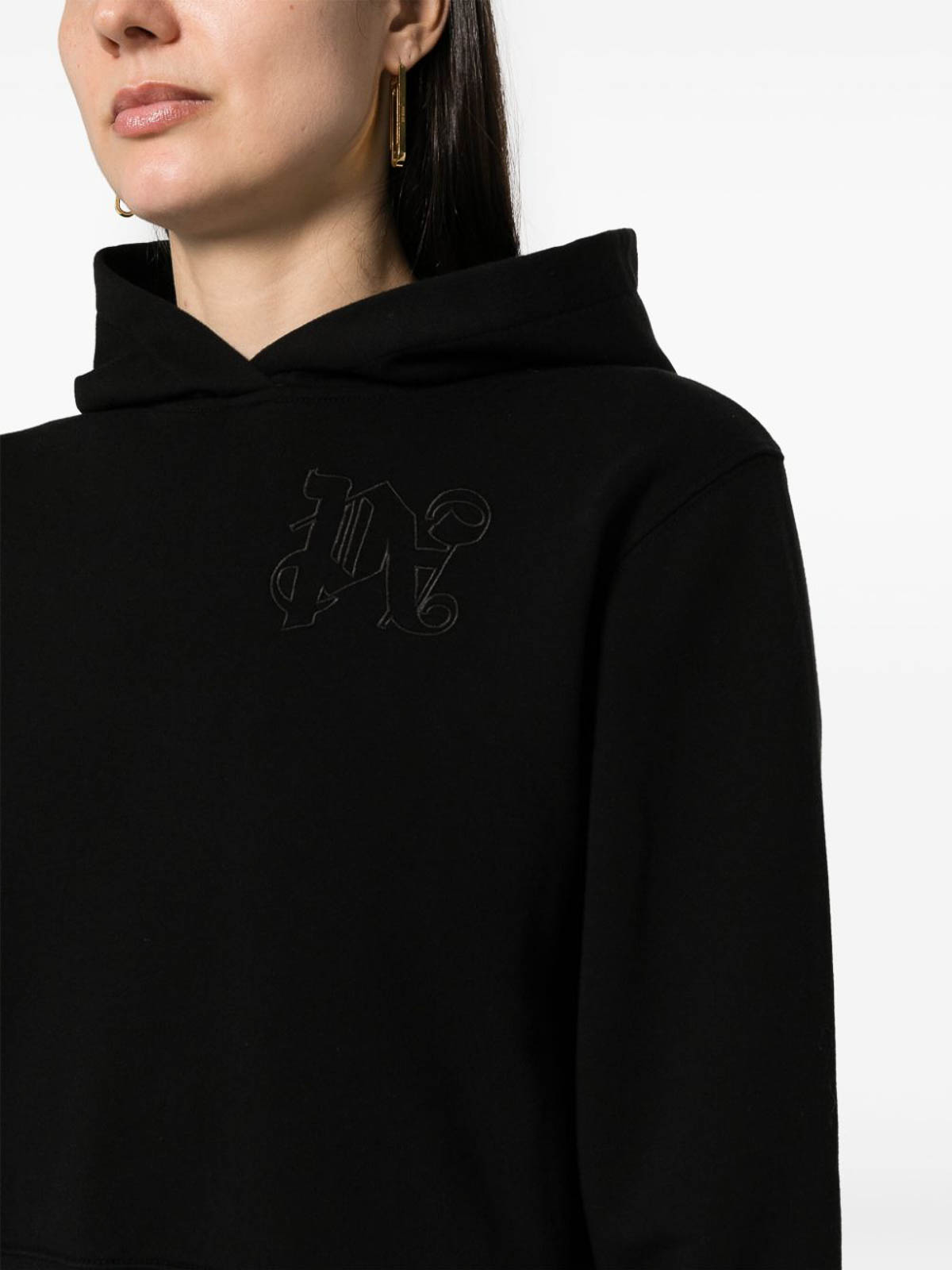 Shop Palm Angels Logo Cotton Hoodie In Negro