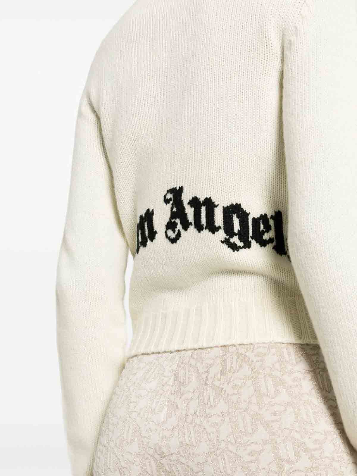 Shop Palm Angels Logo Wool Blend Sweater In White