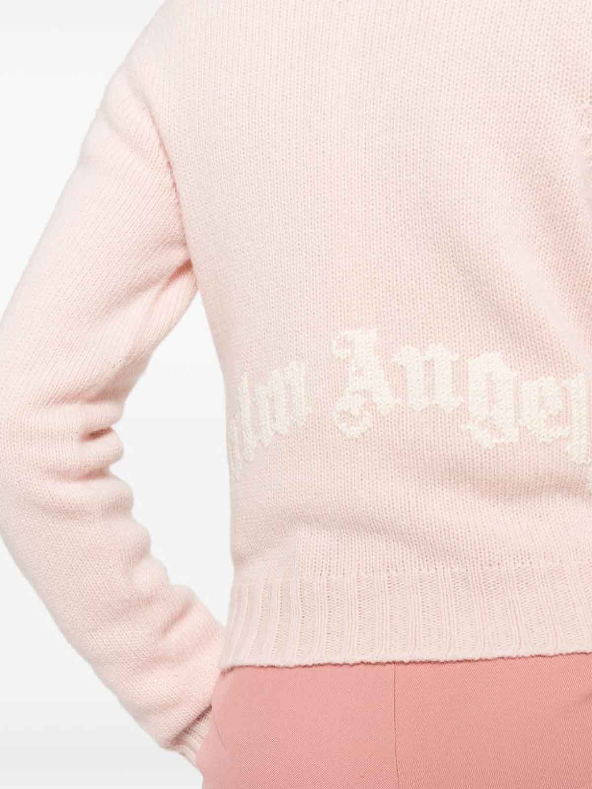 Shop Palm Angels Logo Wool Blend Sweater In Nude & Neutrals