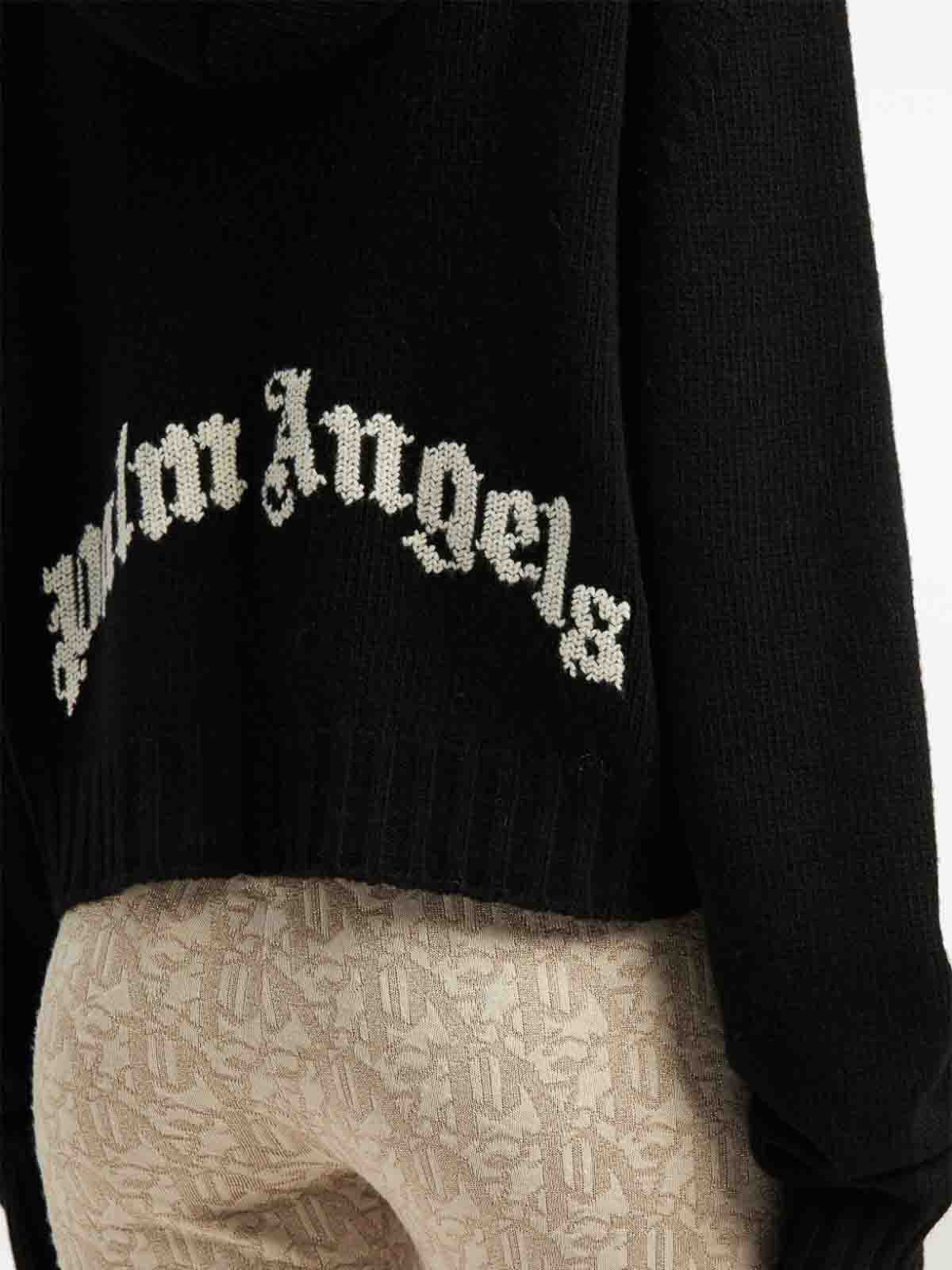 Shop Palm Angels Logo Wool Blend Hoodie In Black