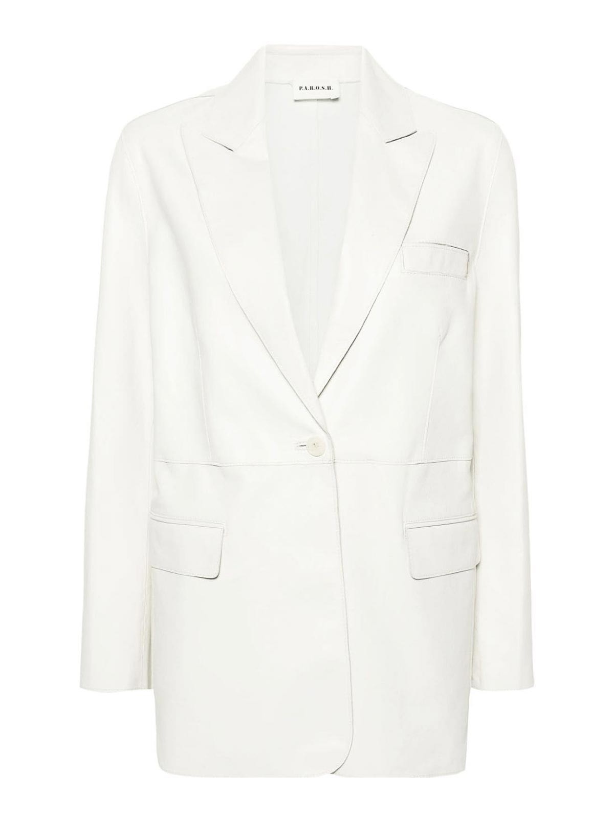 Shop P.a.r.o.s.h Leather Single Breasted Jacket In White