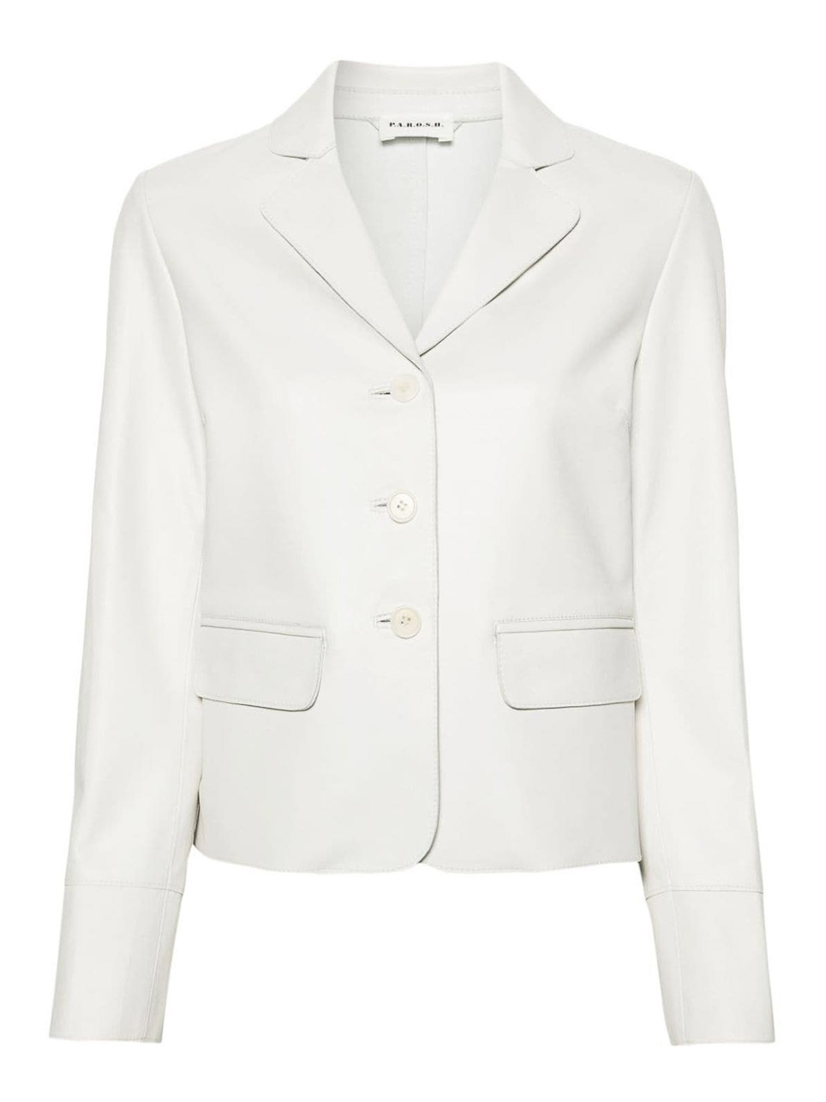 Shop P.a.r.o.s.h Leather Single Breasted Jacket In White