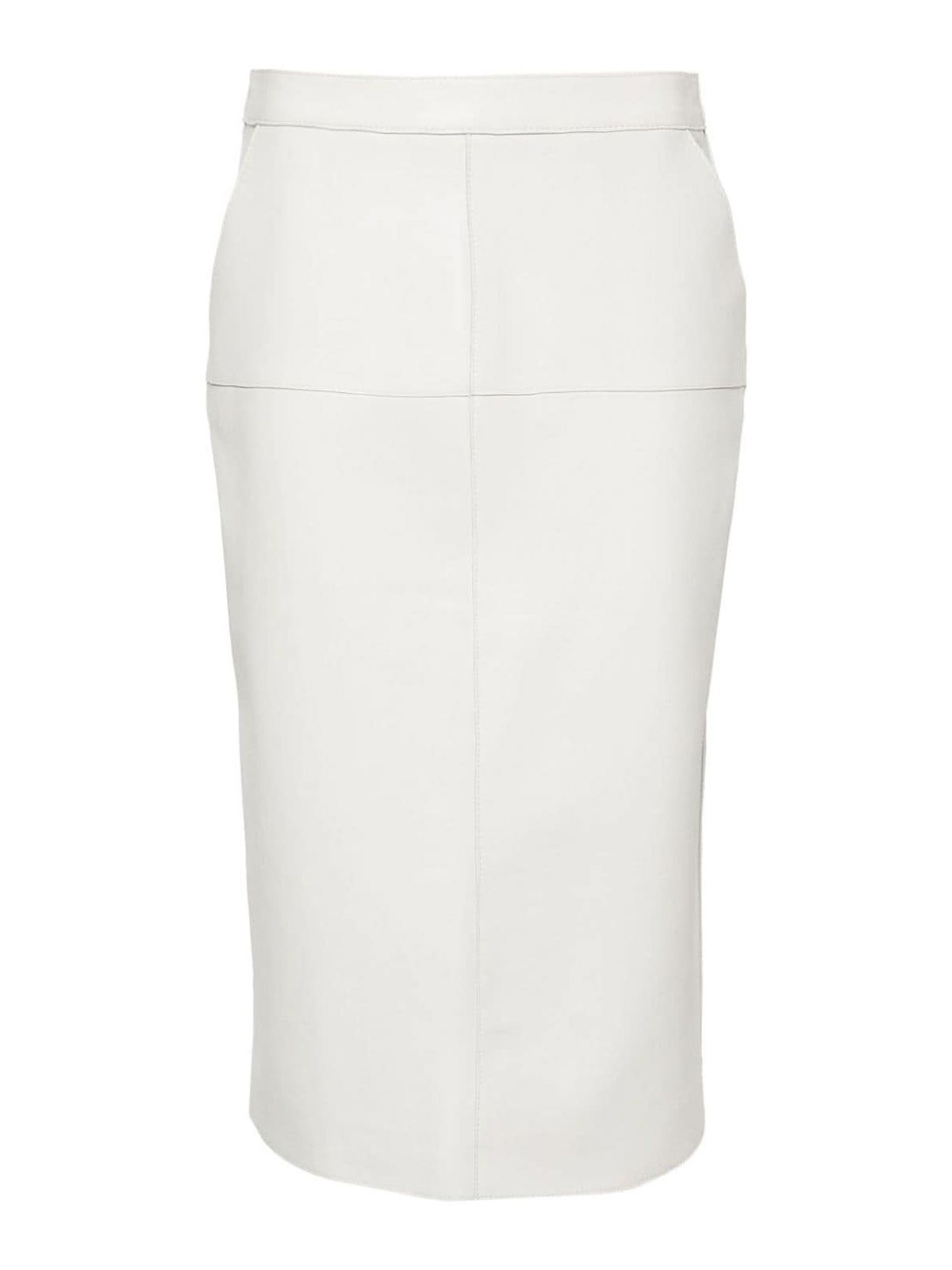 Shop P.a.r.o.s.h Leather Midi Pencil Skirt In White