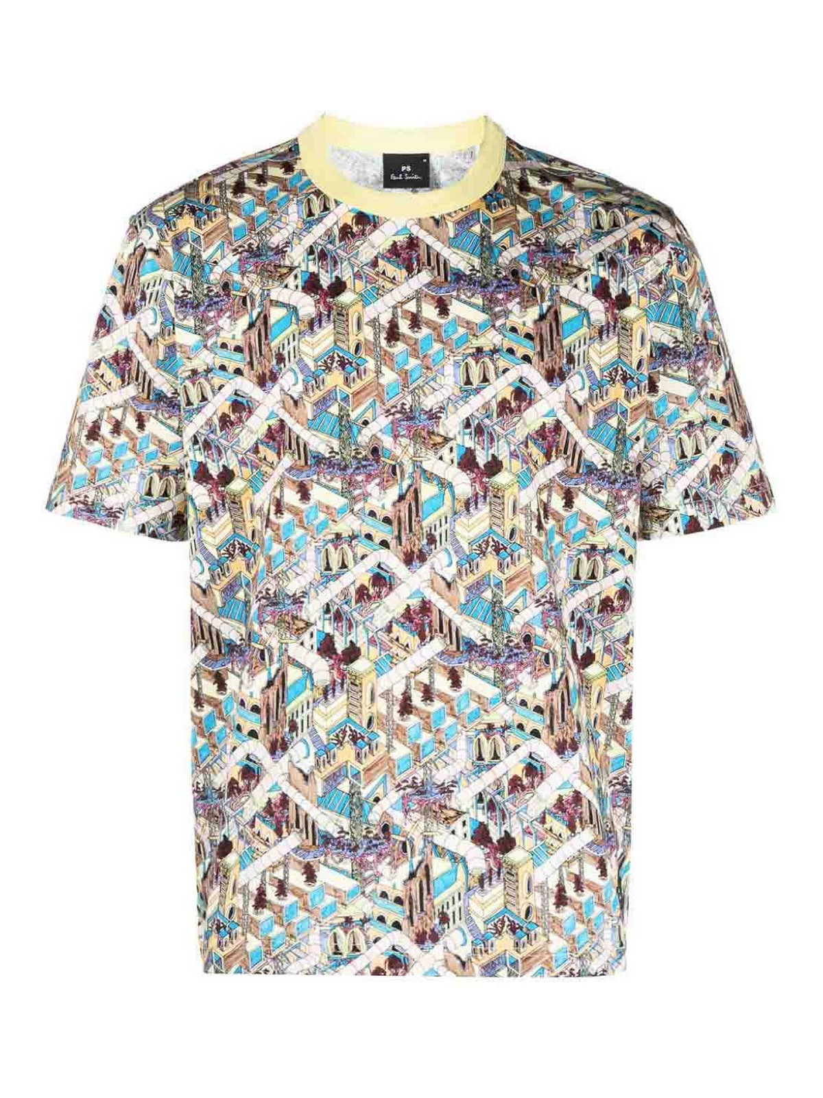 Shop Ps By Paul Smith Jacks World Print Cotton T-shirt In Yellow
