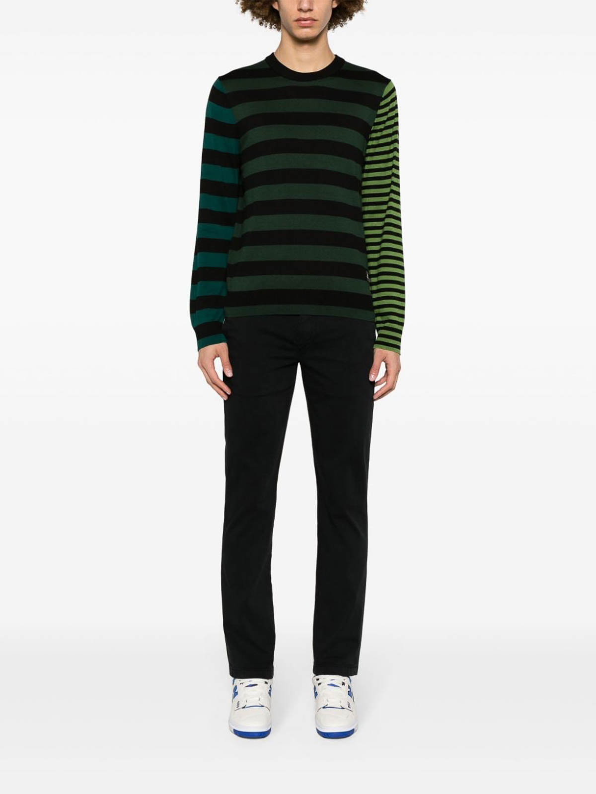 Shop Ps By Paul Smith Striped Cotton Crewneck Sweater In Black