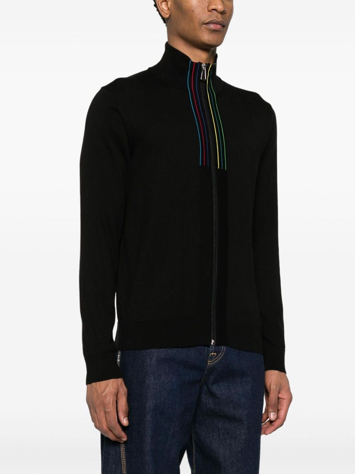 Shop Ps By Paul Smith Sports Stripe Organic Cotton Cardigan In Black