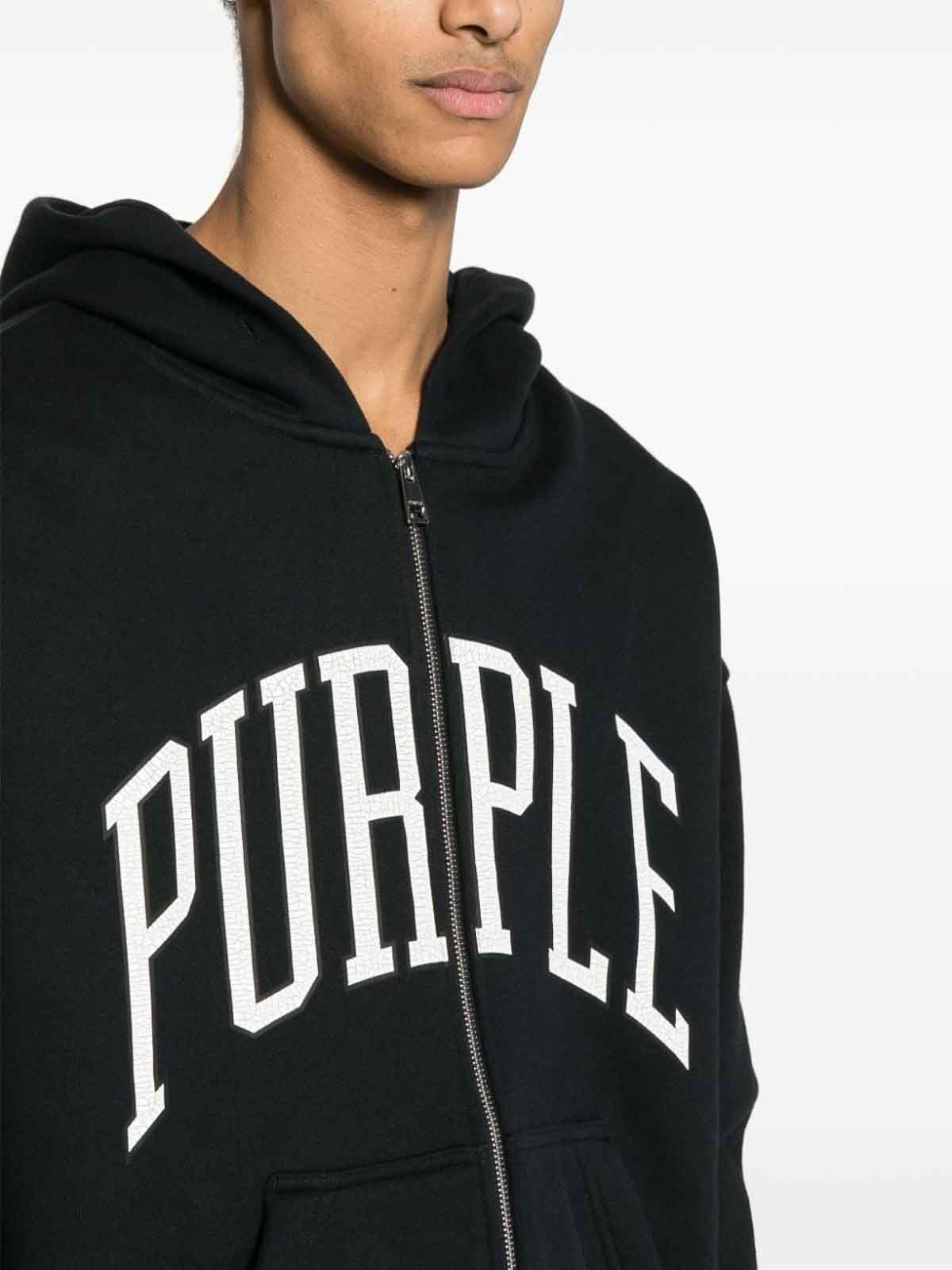 Shop Purple Brand Logo Cotton Full Zip Hoodie In Black