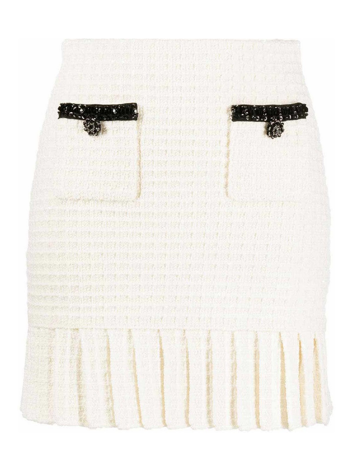 Shop Self-portrait Structured Knit Mini Skirt In Beige