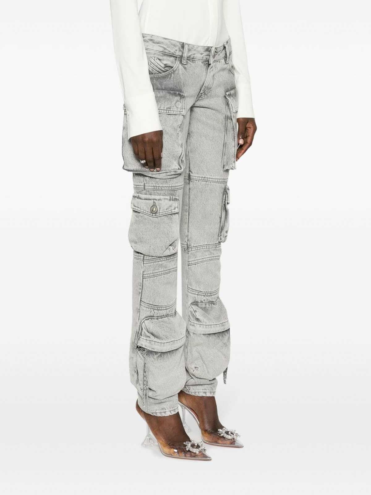 Shop Attico Essie Denim Cargo Jeans In Grey