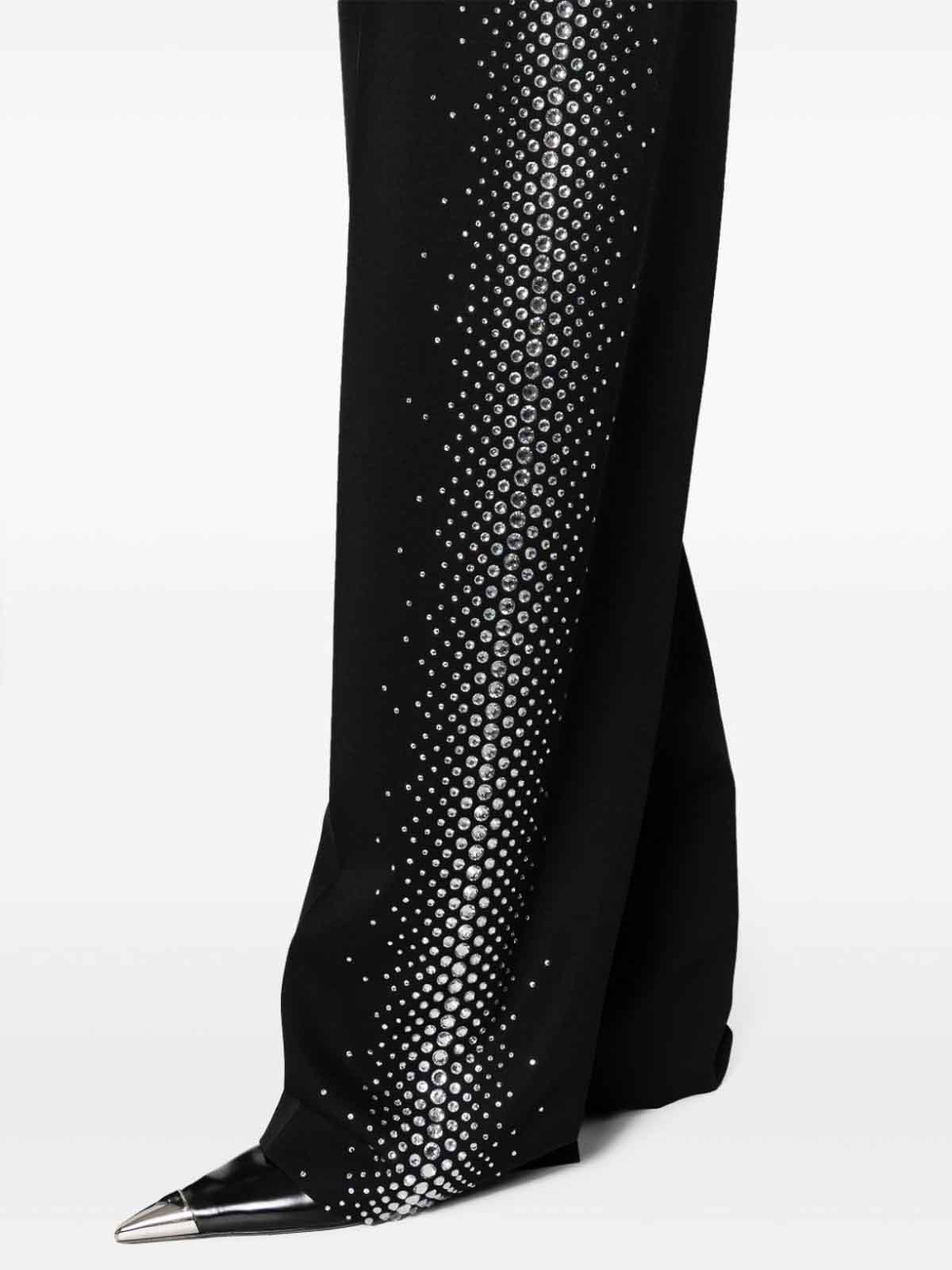Shop Attico Rhinestones Detail Gabardine Trousers In Black