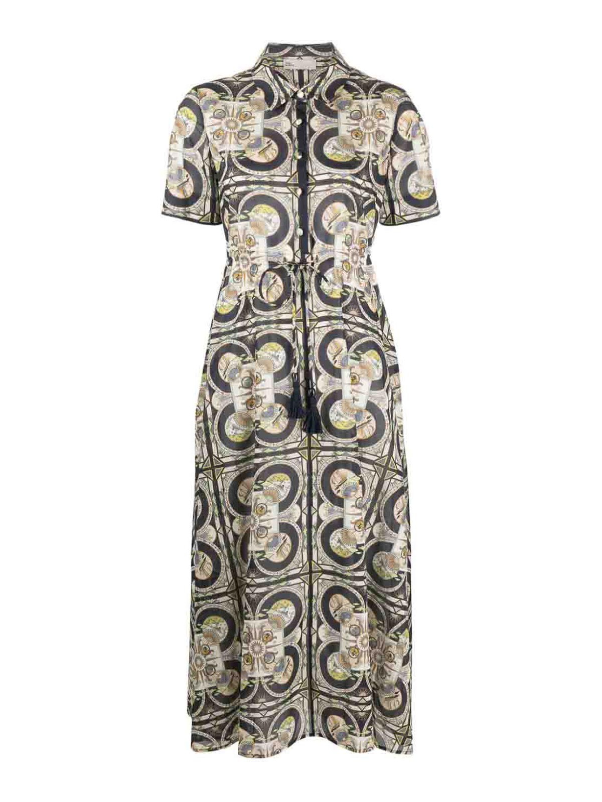 Tory Burch Printed Cotton Shirtdress In Beige