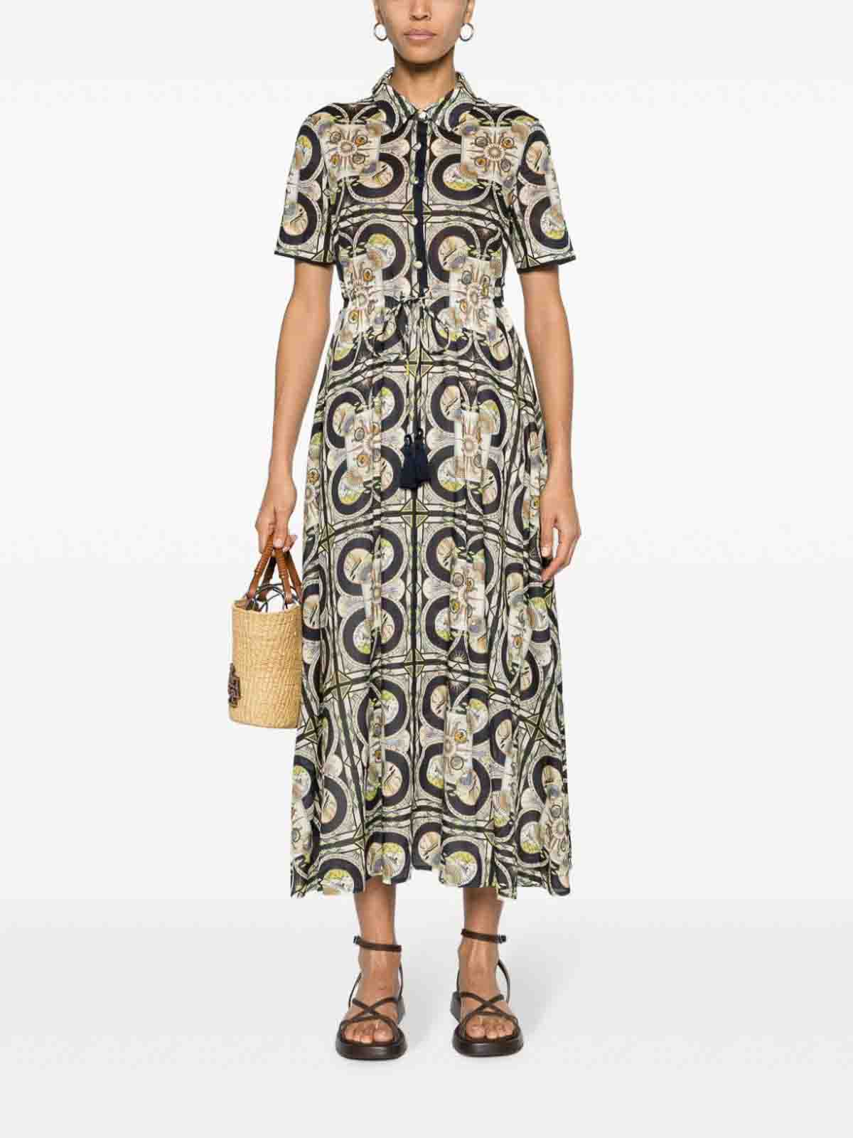 Shop Tory Burch Printed Cotton Shirtdress In Beige