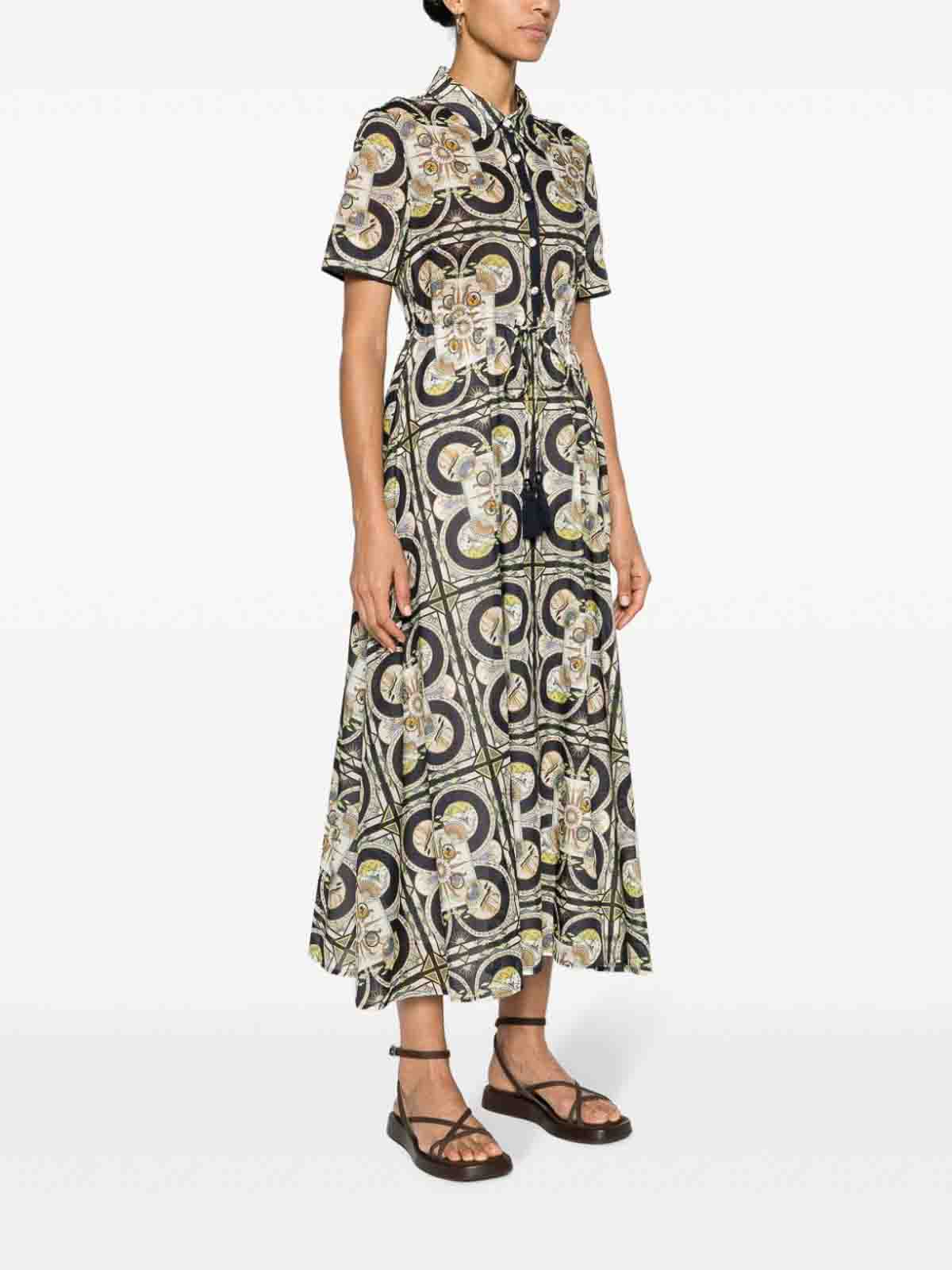 Shop Tory Burch Printed Cotton Shirtdress In Beige