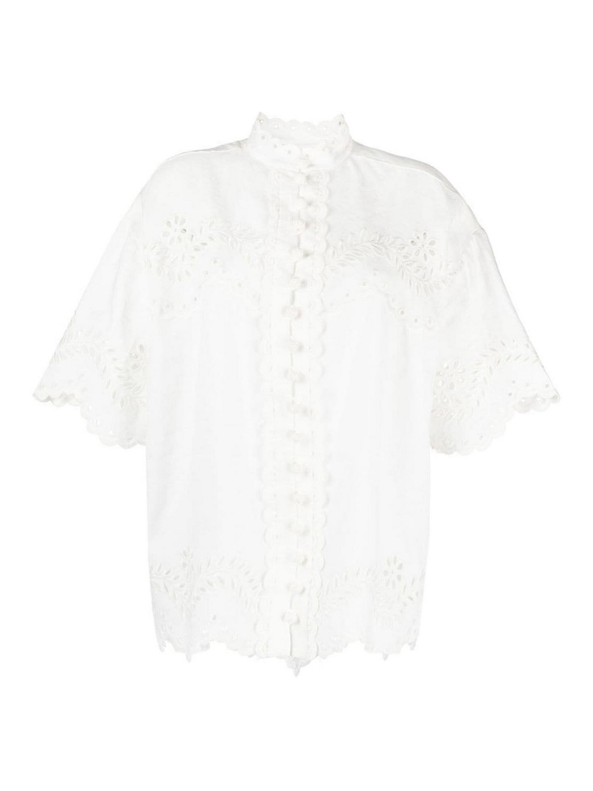 Zimmermann Embroidered Cotton Shirt In White
