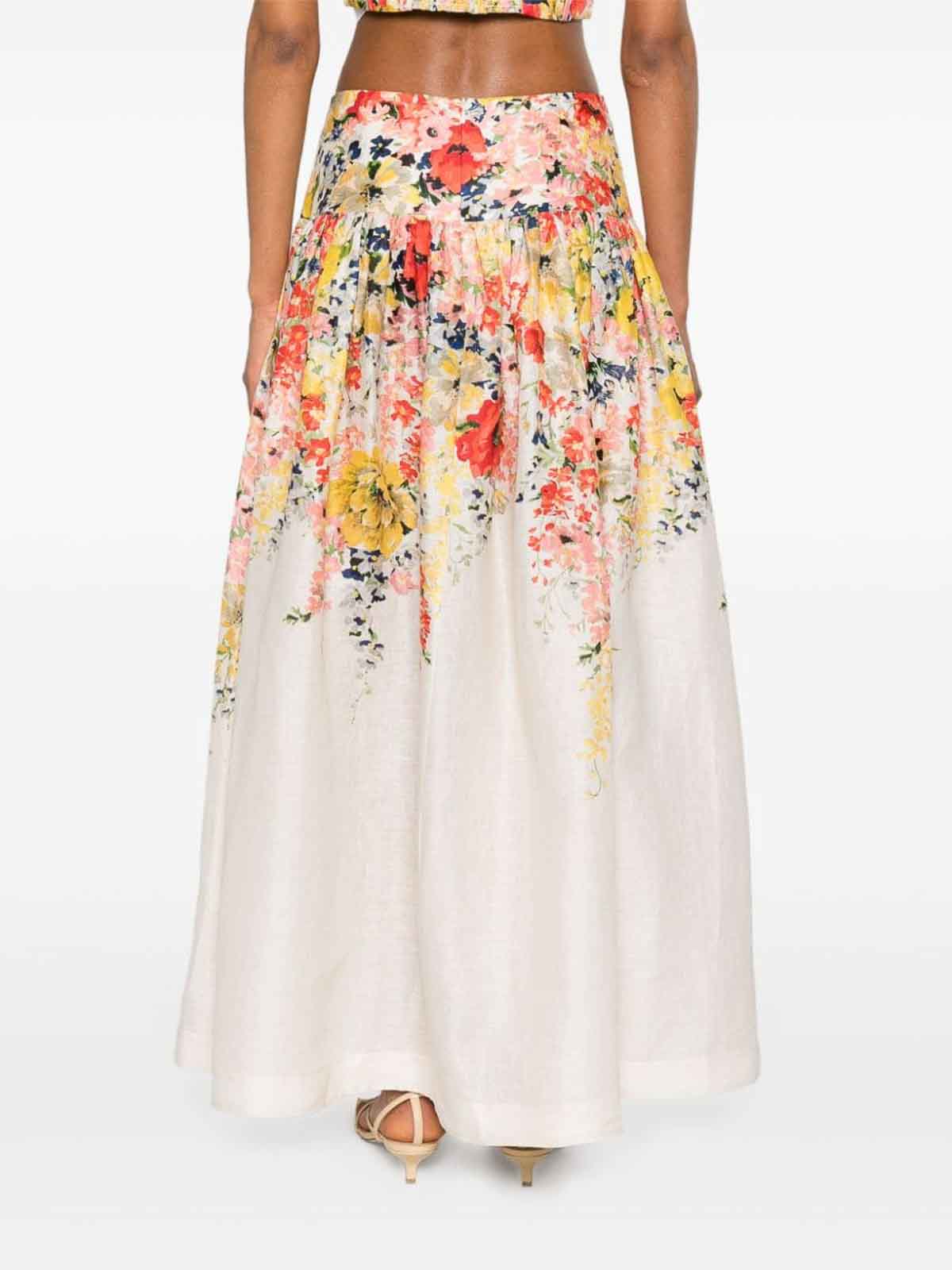 Shop Zimmermann Floral Print Linen Midi Skirt In White