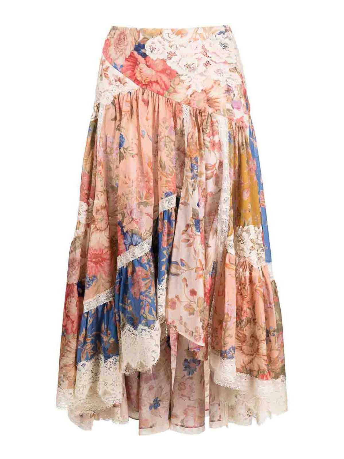 Shop Zimmermann Floral Print Cotton Midi Skirt In Multicolor