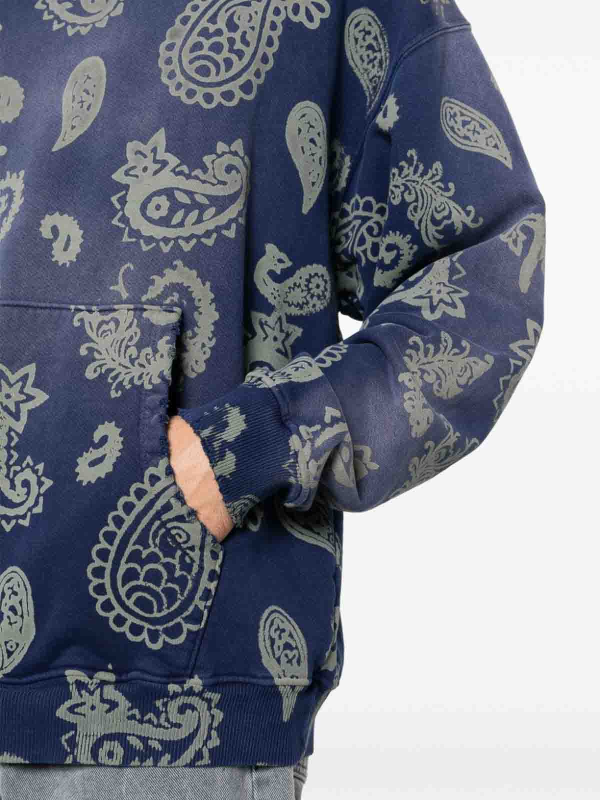 Shop Alchemist Paisley Print Cotton Hoodie In Blue