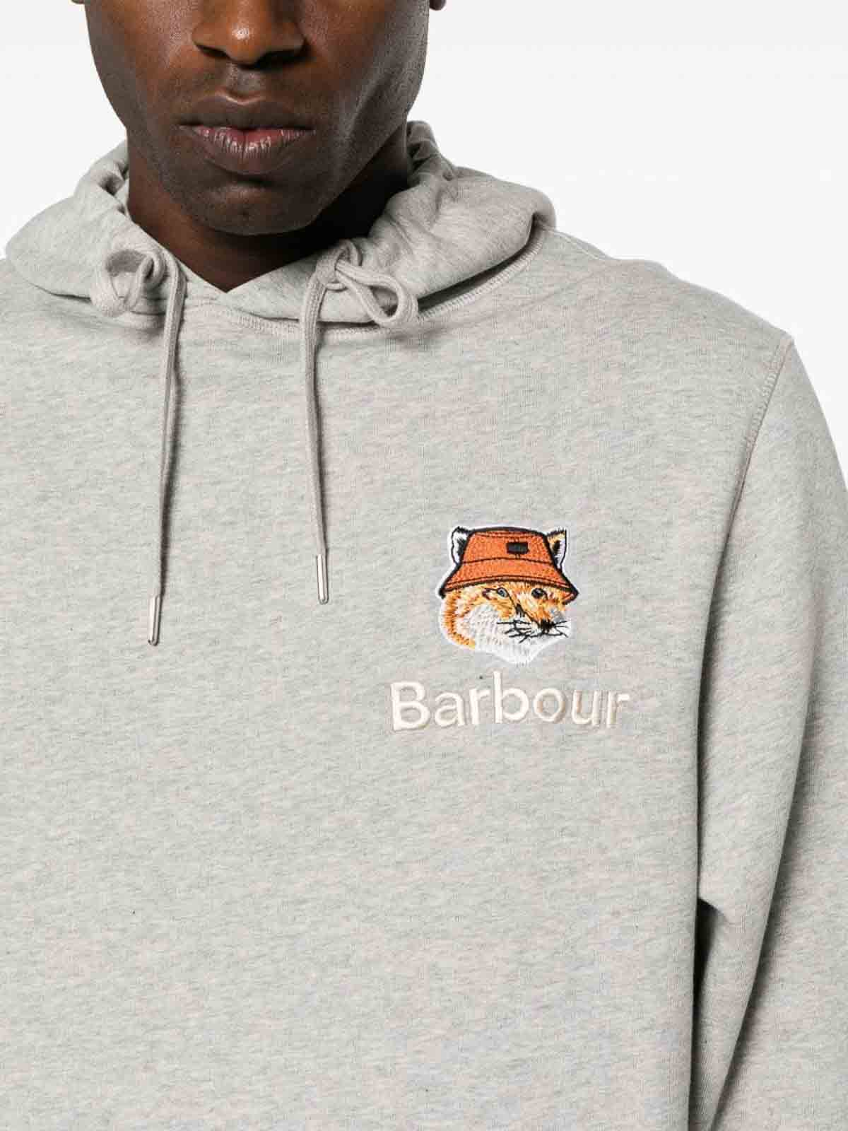 Shop Barbour Fox Head Cotton Hoodie In Grey
