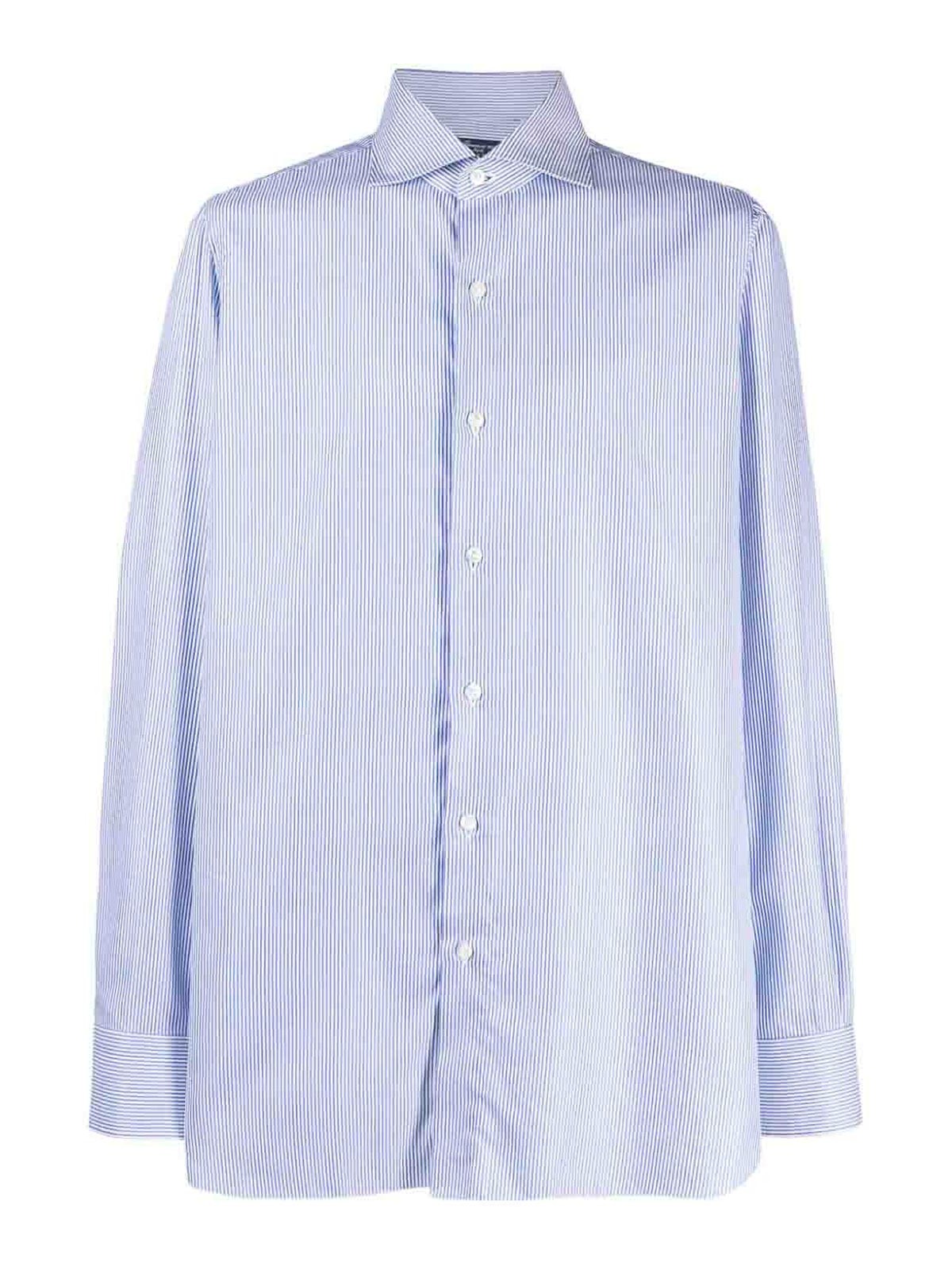 Finamore 1925 Regular Fit Striped Cotton Shirt In Blue