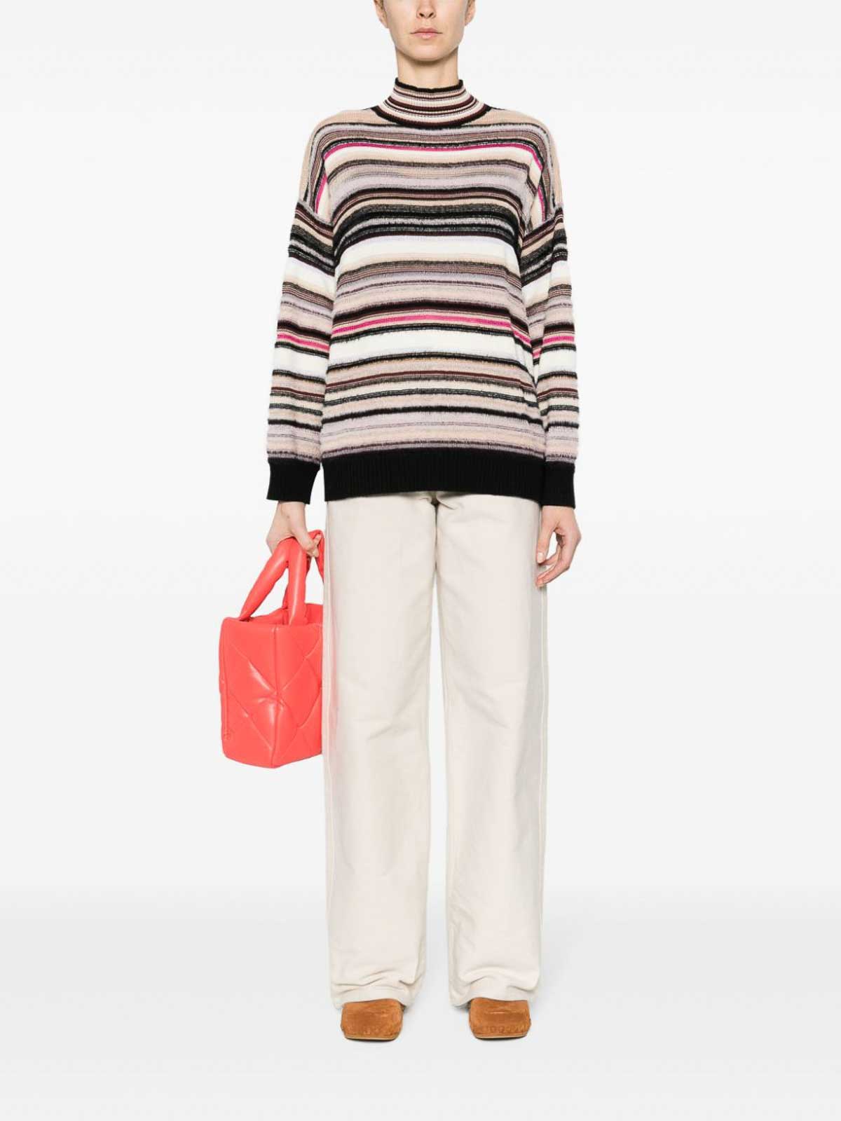 Shop Missoni Striped Wool Blend Turtleneck Sweater In Multicolor